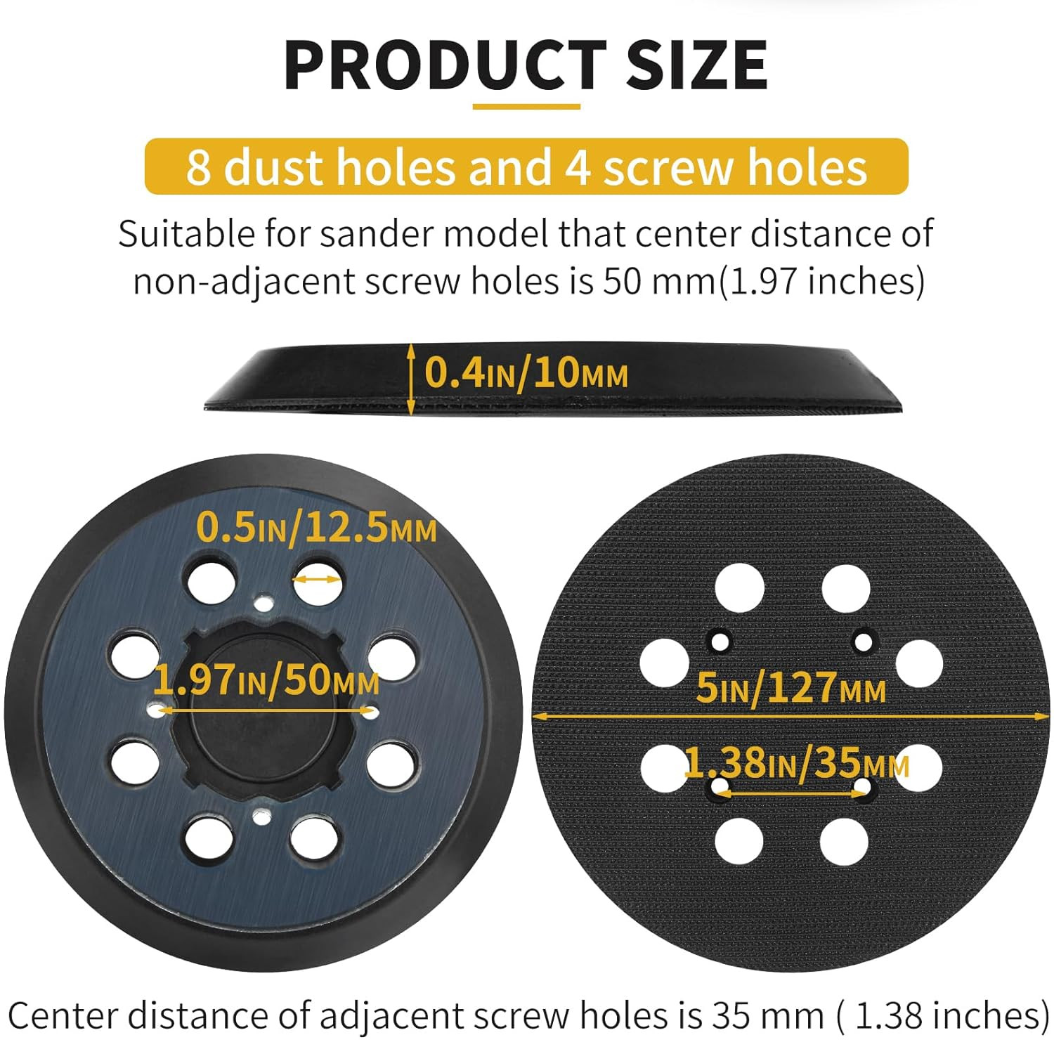 Sander Pad for Dewalt, 2 Pack 5″ 8 Hole Hook and Loop Orbital Sander Pad Replace