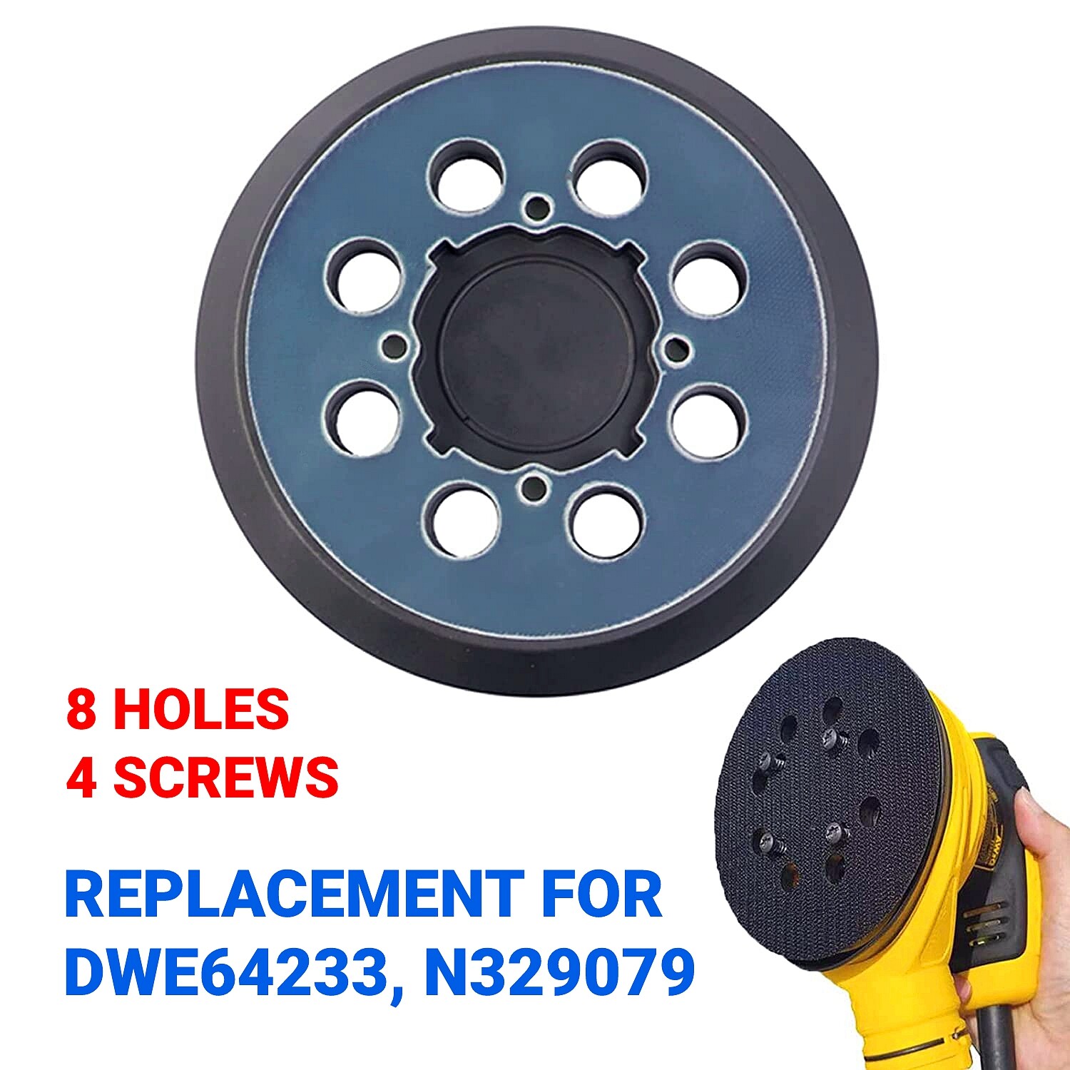 5″ 8-Hole 4-Screw Hook Loop Sander Pad Replacement for Dewalt DWE64233 N329079