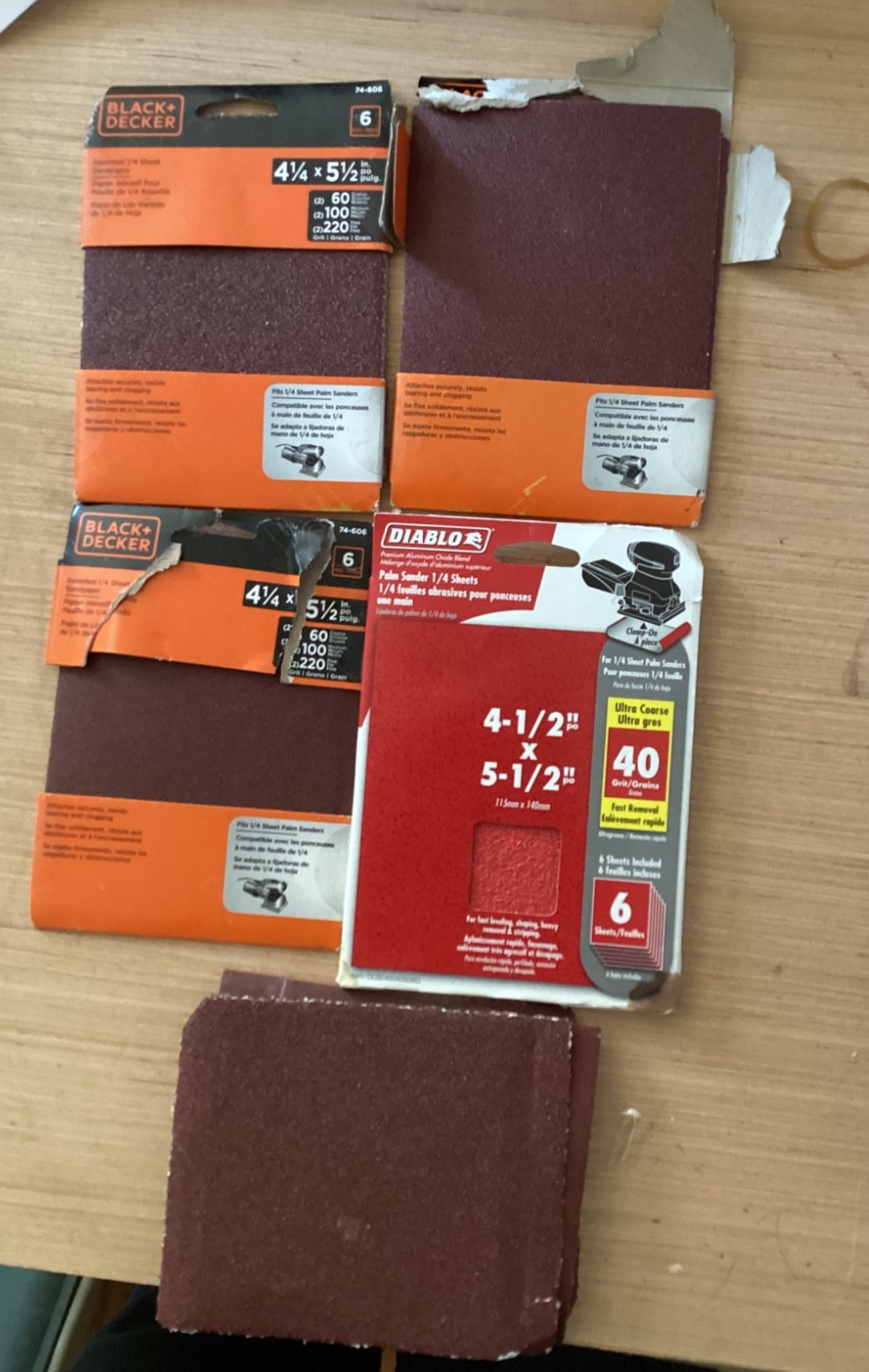 Assorted 1/4 Sheet Sandpaper – Black & Decker and Diablo, various grits