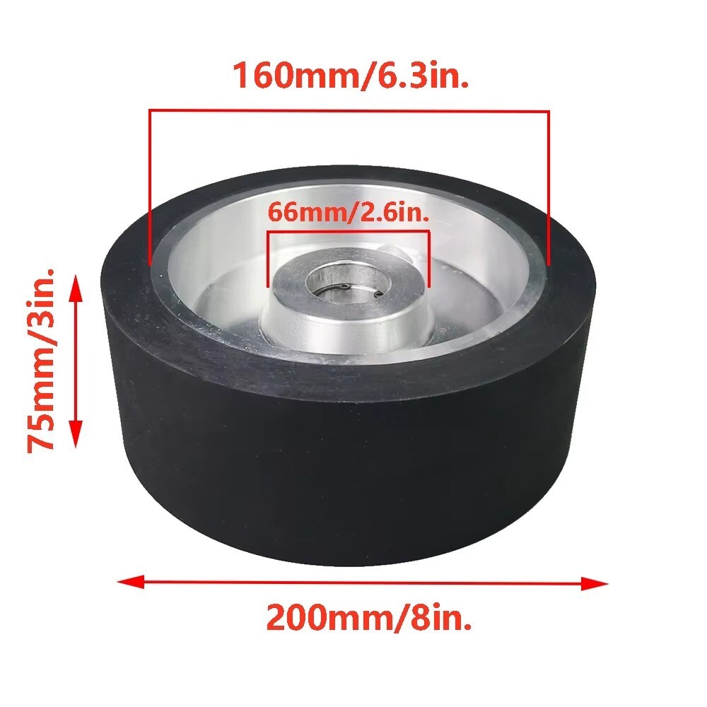 200*75*24mm Solid Rubber Contact Wheel with 8*3mm Keyslot Balanced Belt Grinder