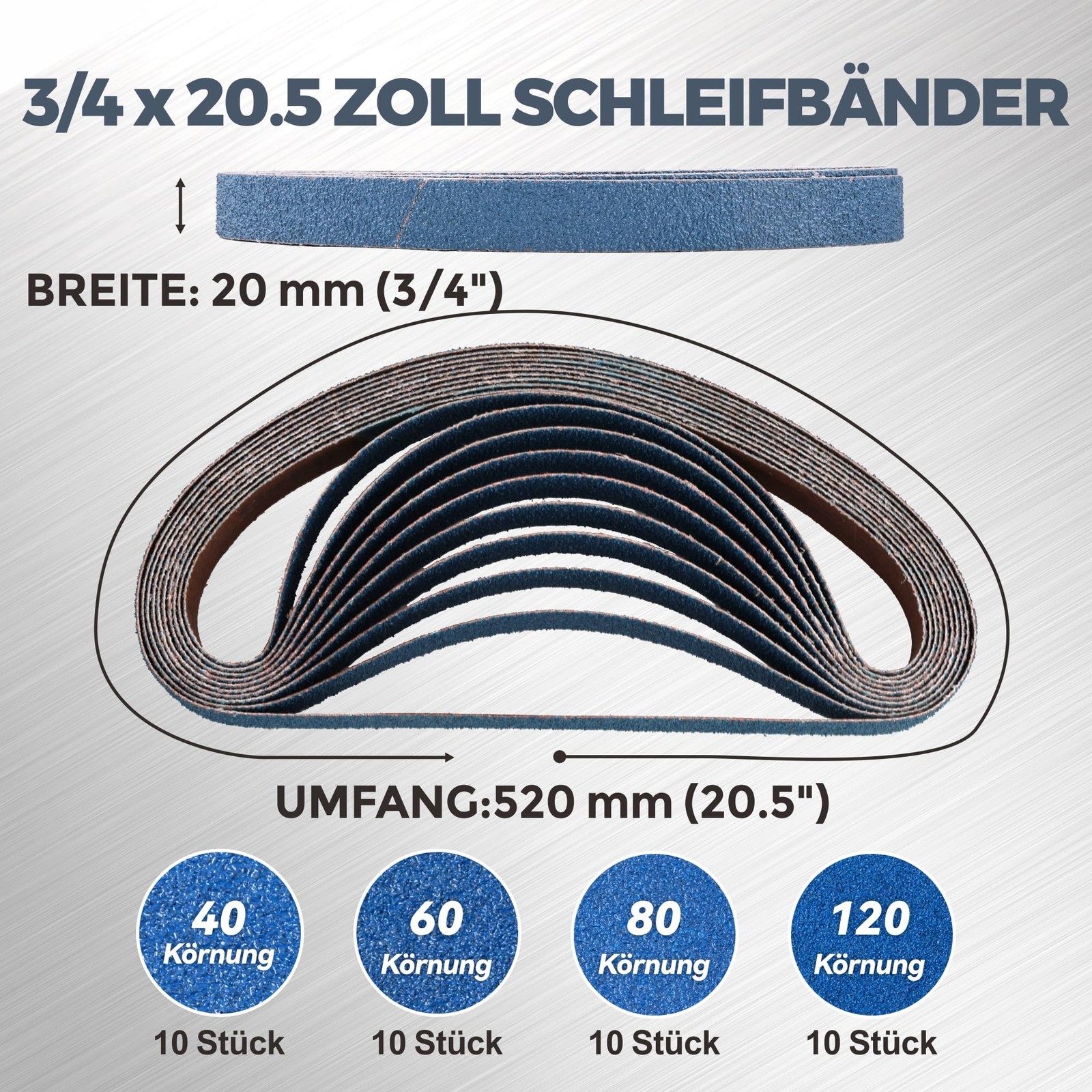 3/4 x 20.5 Inch Zirconia Sanding Belts, 40Pcs 10 Each of 40/60/80/120 Assorte…