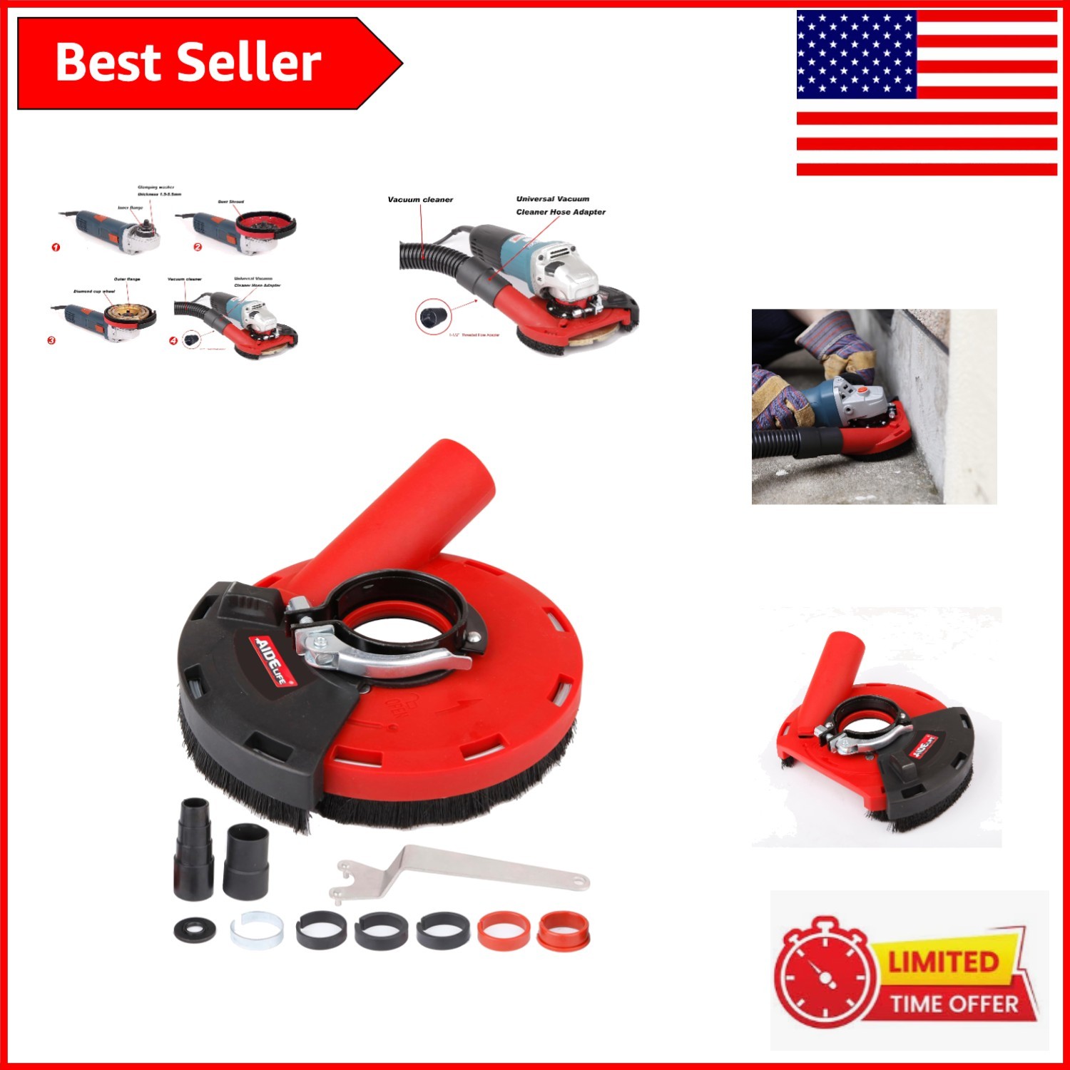 Red Dust Shroud for Angle Grinders (115mm/125mm) – Enhanced Grinding Safety