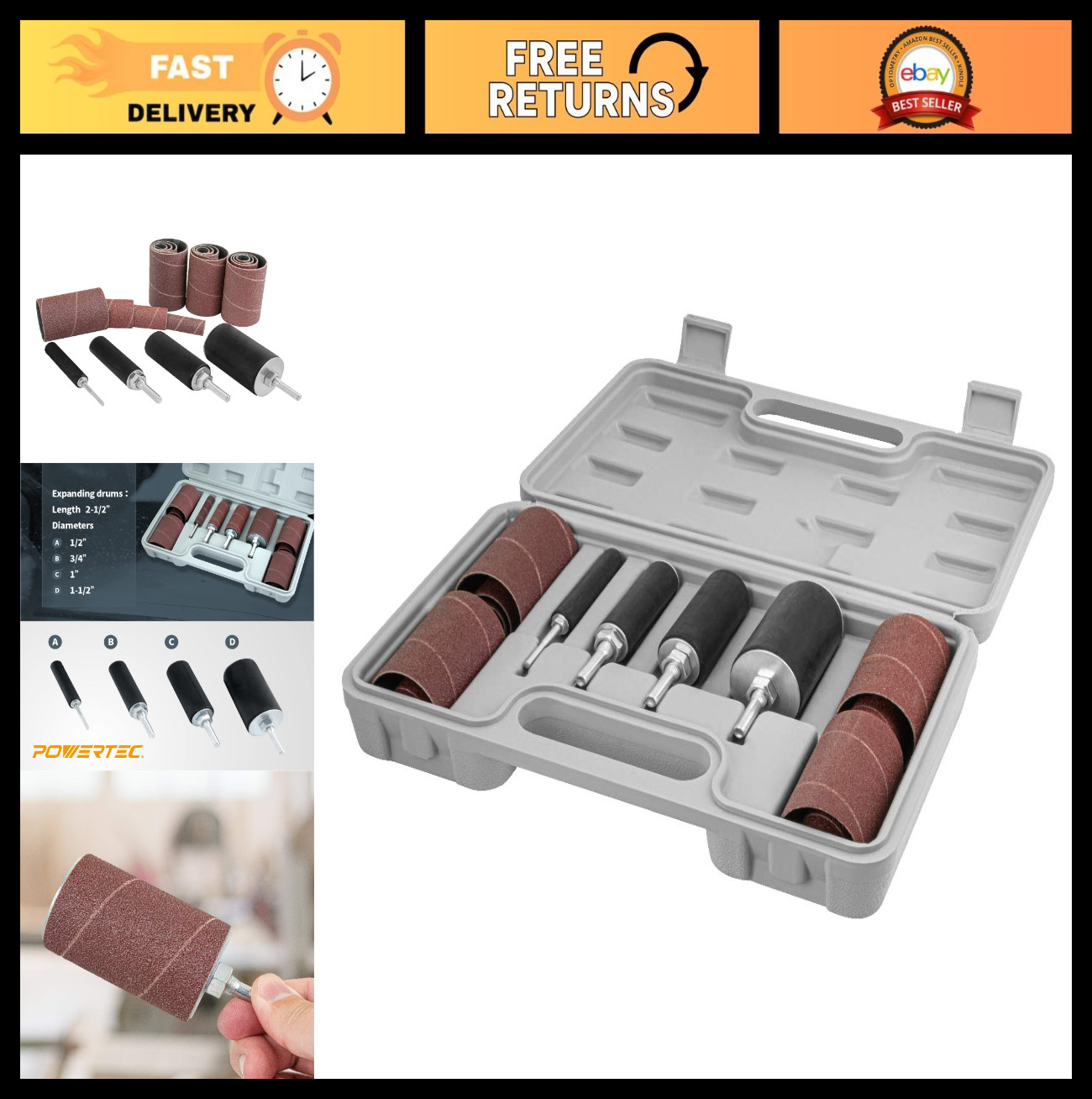 20-Piece Drill Press Sanding Drum Kit with ¼ & 1/8 Inch Shanks, Spindle Sleeves,
