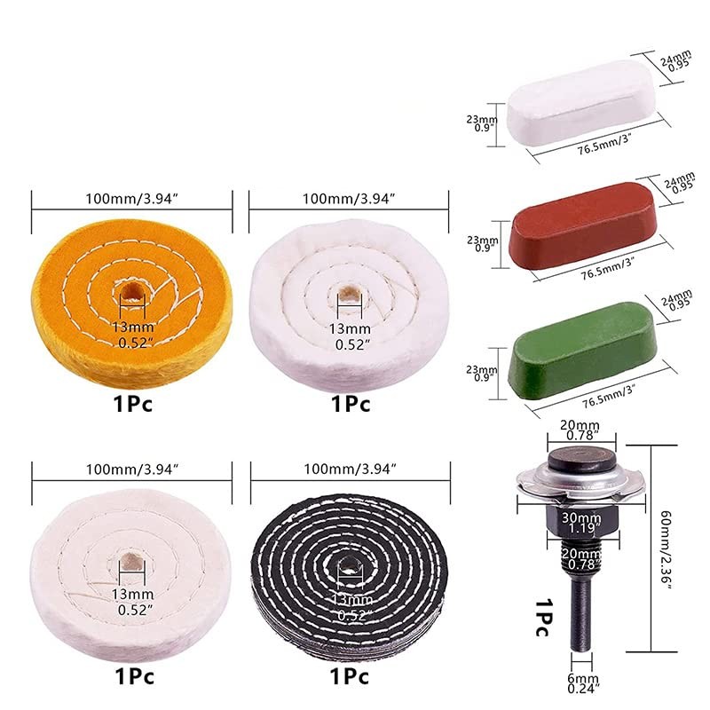4” Buffing Wheel with Polishing Compound and 1/4” Shaft Drill Adapter Set, 8 …