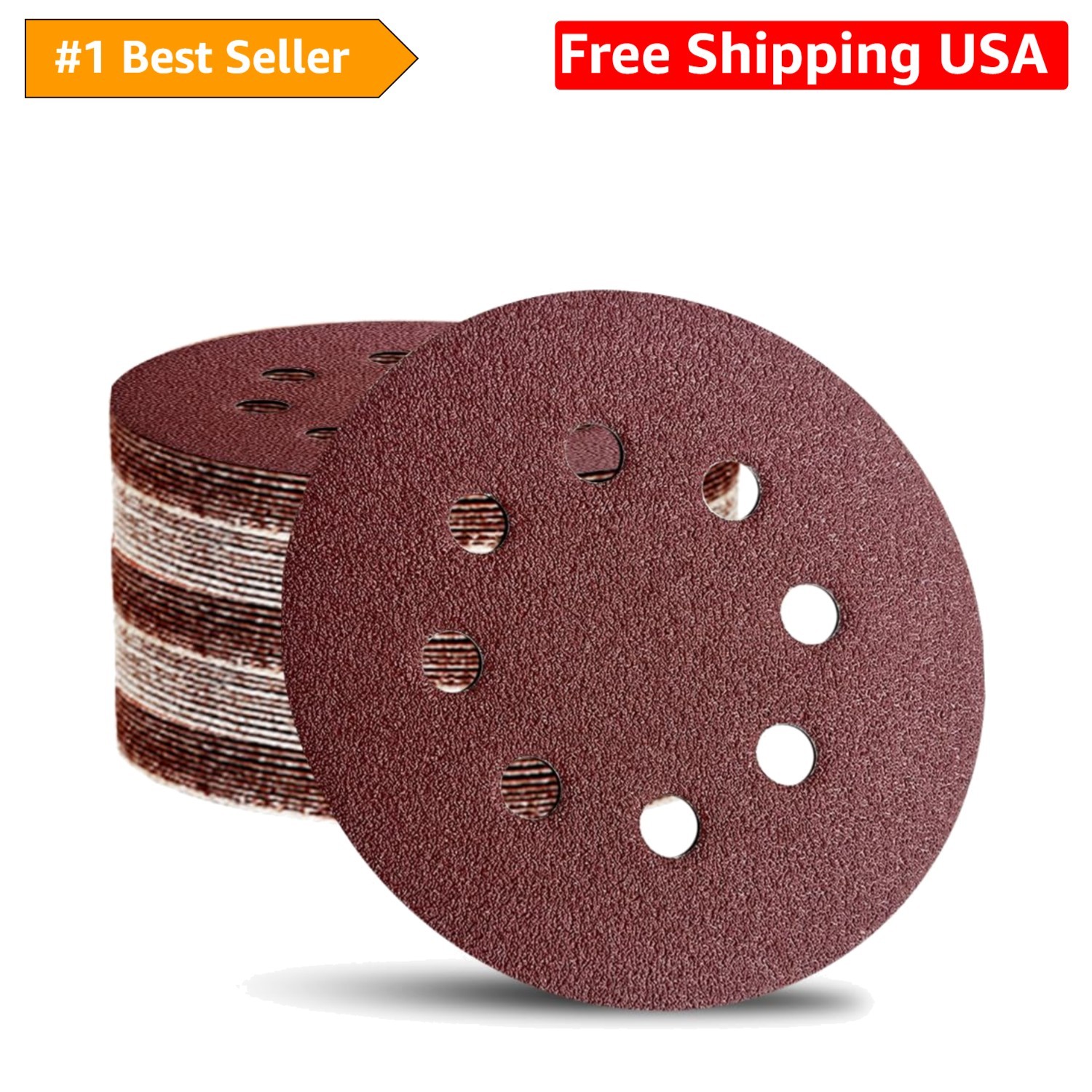 52 Pack 5 Inch 8-Hole Hook and Loop Sanding Discs Sandpaper Red Round 60 80 1…