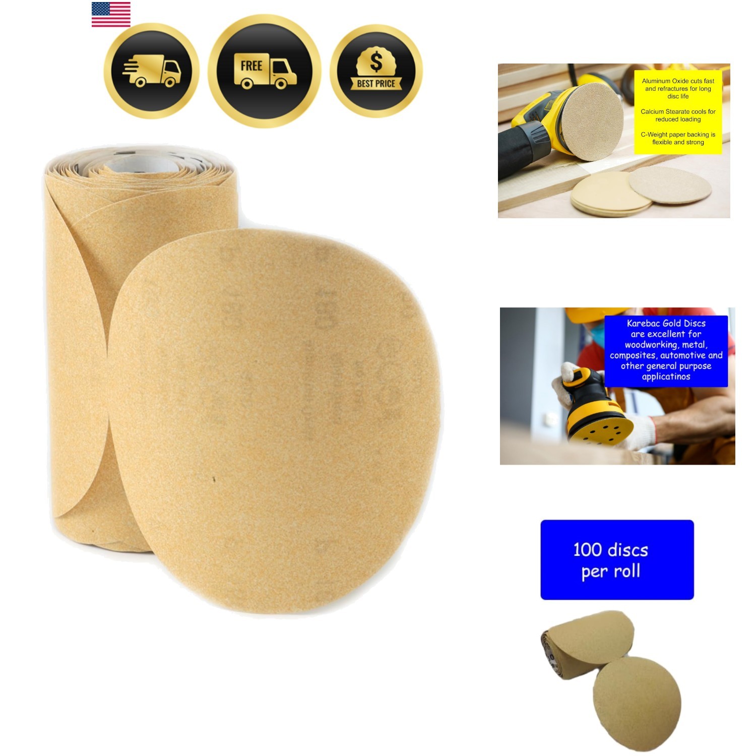 LR6C220 Gold 6″ PSA 220 C-Weight Aluminium Oxide Stearated 100 Sanding Discs…