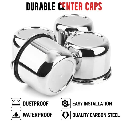 RTRHINOTUNING 4 Pack 3.03inch Wheel Center Caps 3.03″ Hub 2.36″ H Chrome Silver