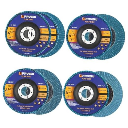 4 1/2″ Flap Discs – 5-Pack – 4.5″ x 7/8″ Premium 40/60/80/120 Grit Assorted