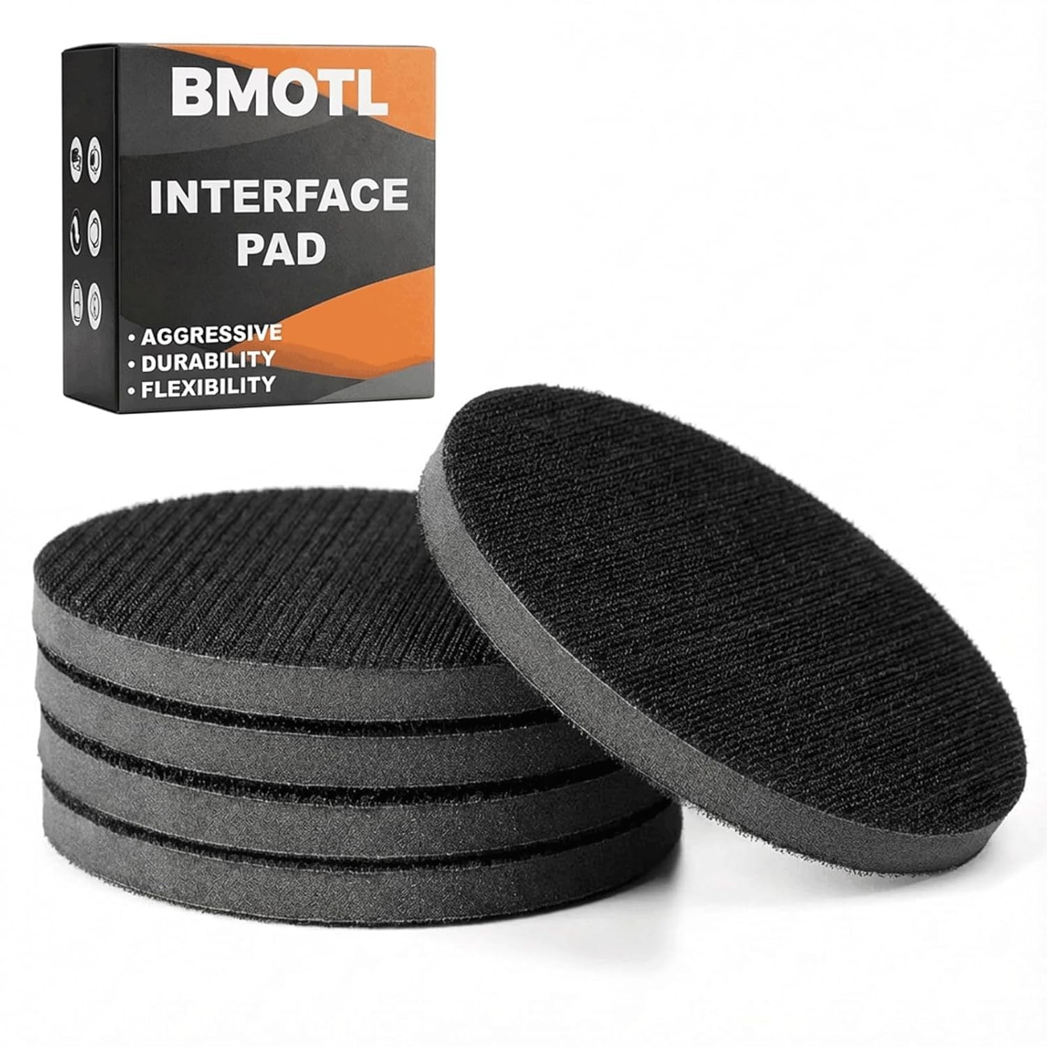 BMOTL 6-Inch No-Hole Interface Pad 5 Pack Hook Loop Foam Sanding Discs Backi…