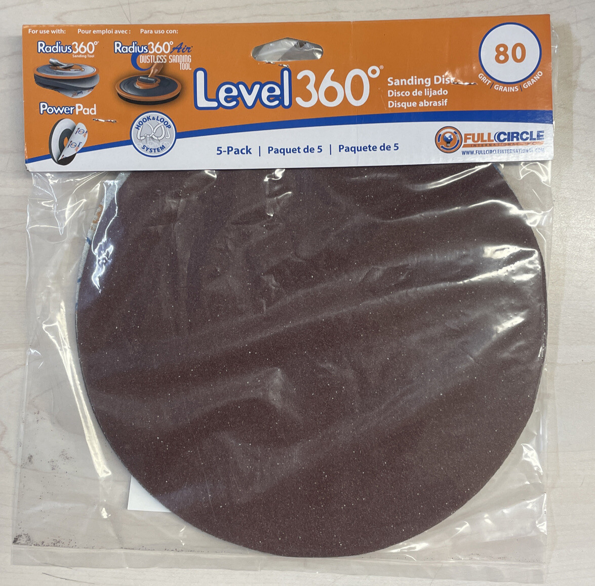 Sd80-5 Radius 360 8-3/4″ Sanding Disc 80 Grit – 5/Pk, by Full Circle Intl.