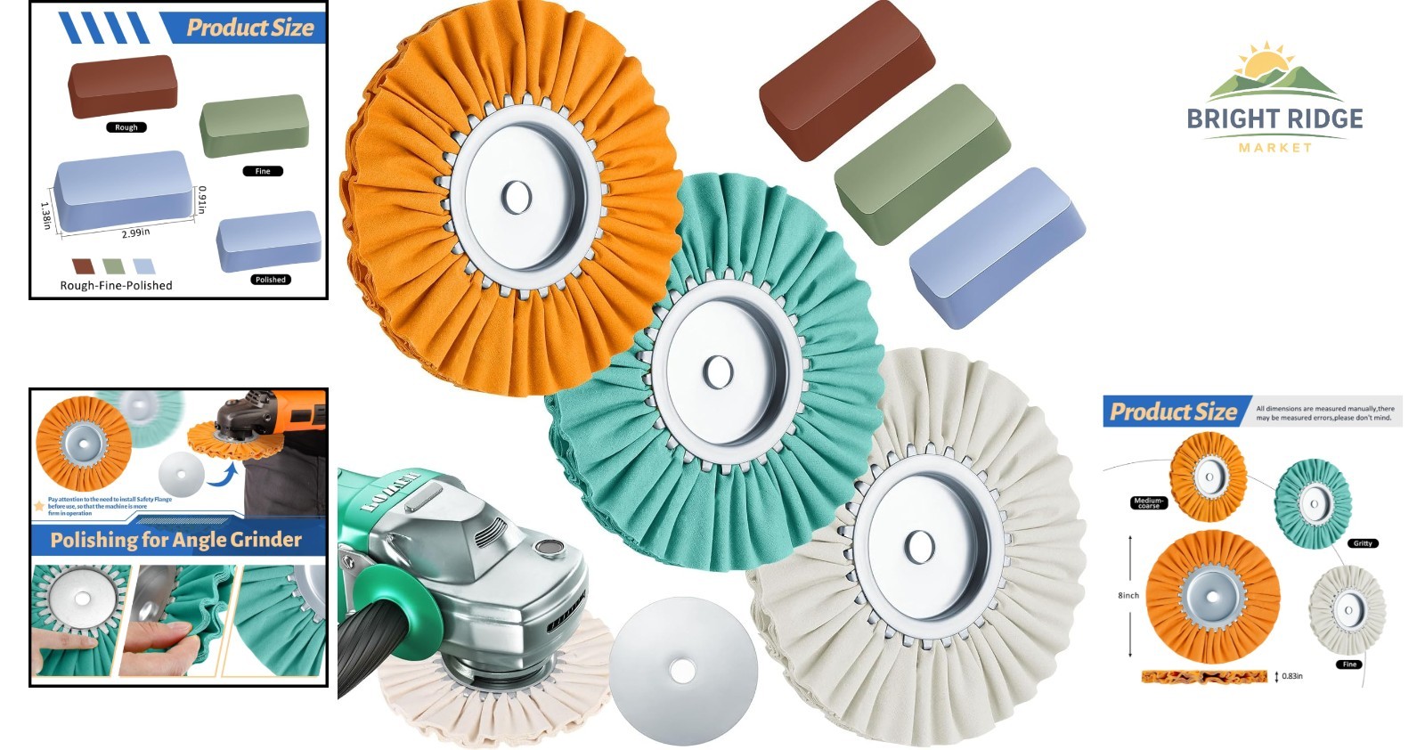 8 Inch Buffing Wheels Polishing Kit for Angle Grinder with Aluminum Compound