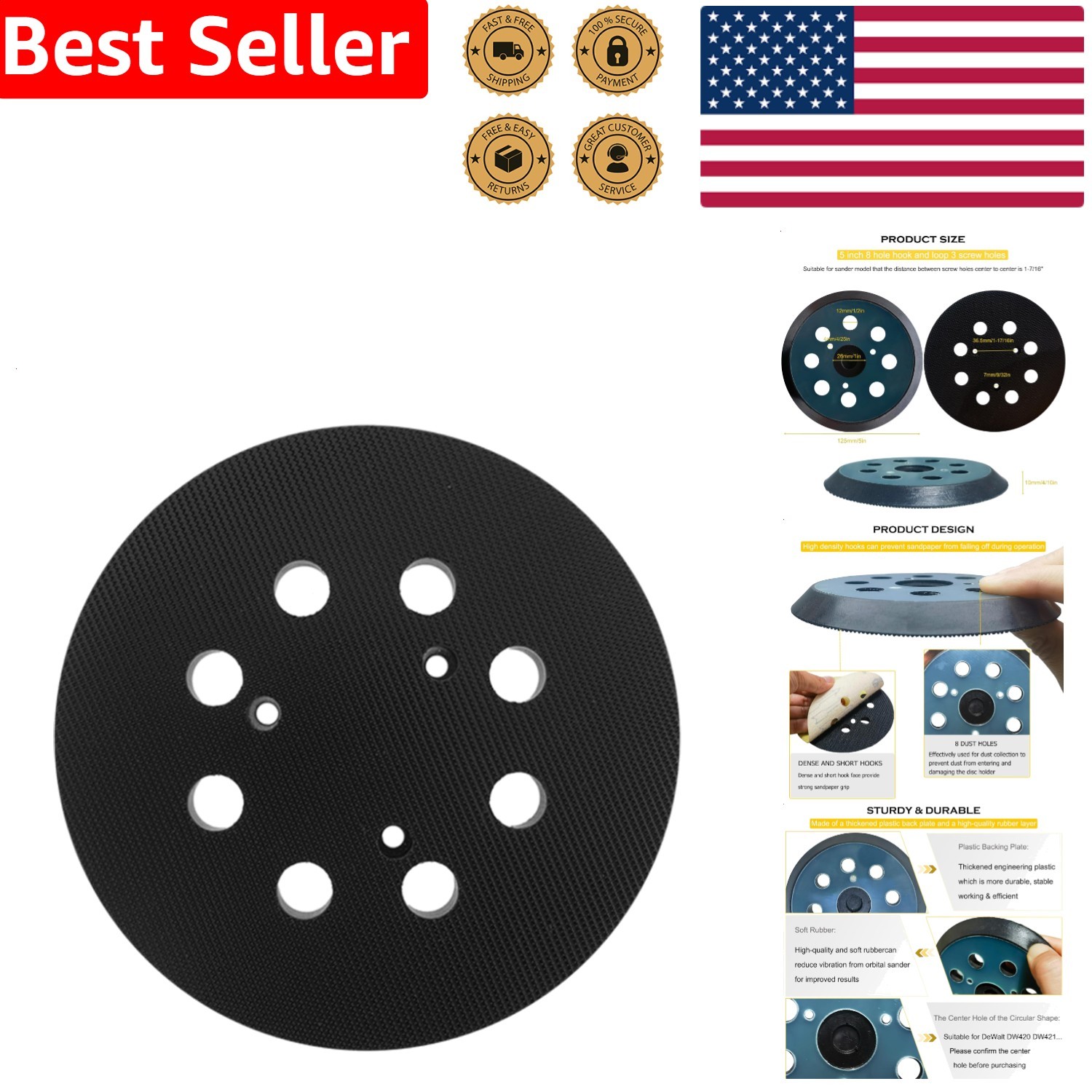 5 Inch Sander Pad Hook Loop for Porter Cable 343 390 382 Orbit Sander