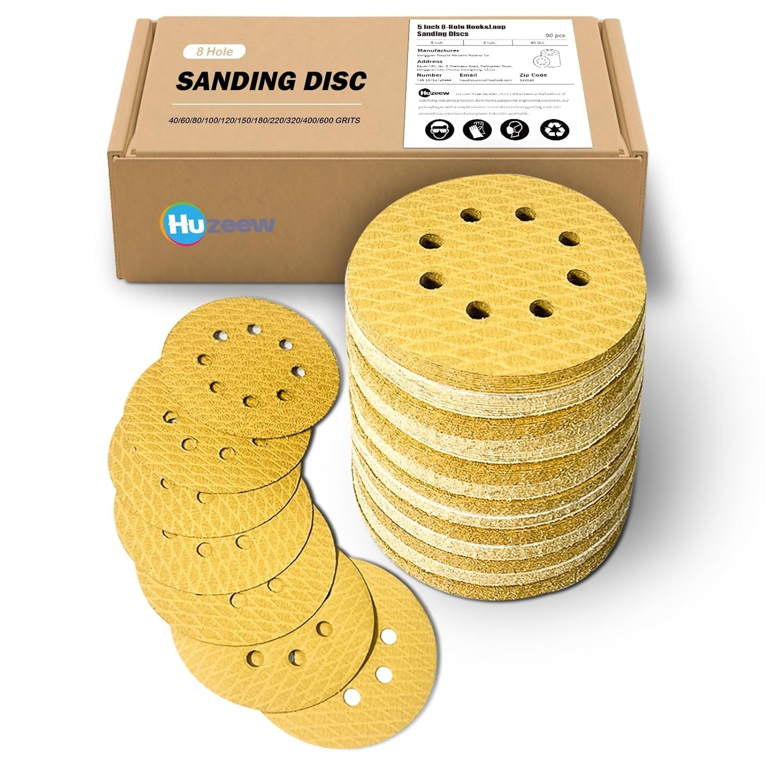 130Pcs 5 Inch 8-Hole Hook&Loop Sanding Discs, 220 Grit Diamond Yellow Sand, D…