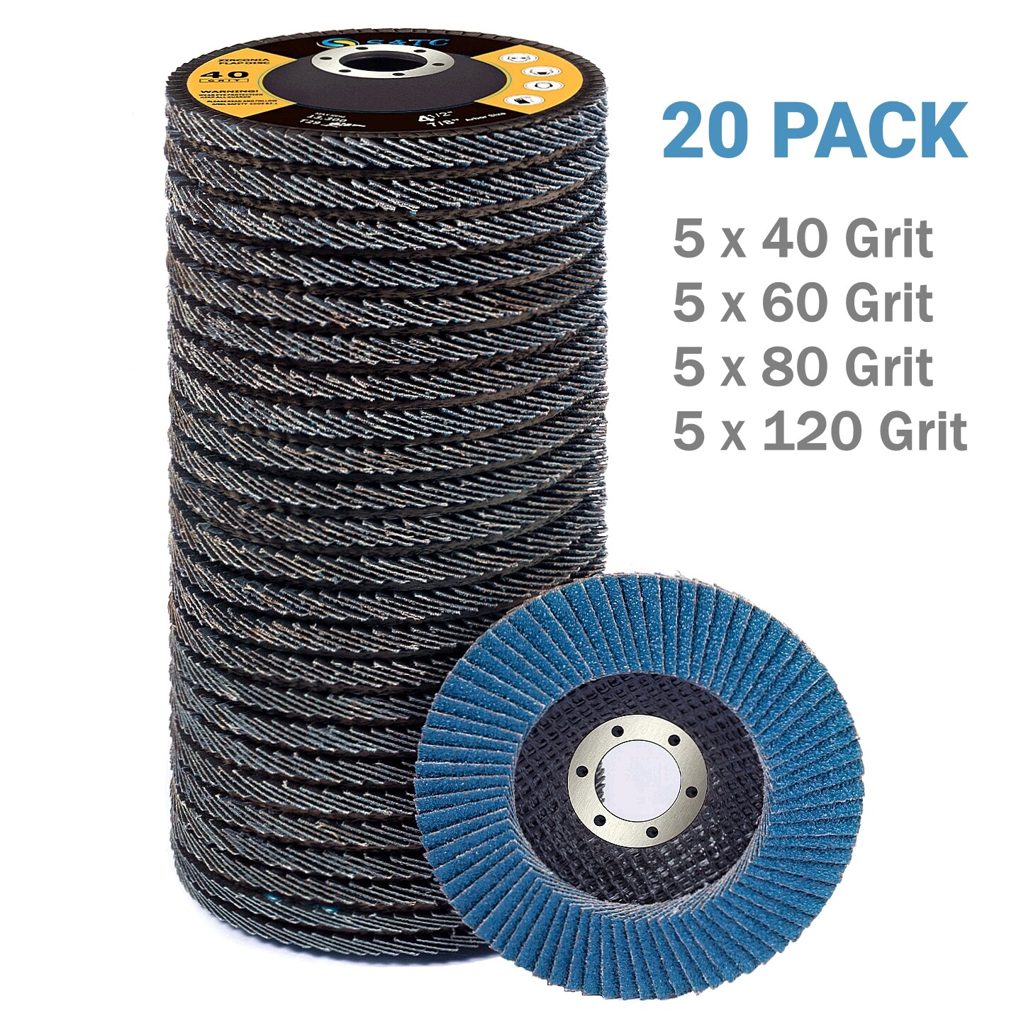 20PC 4.5″ 4-1/2×7/8″ Zirconia Flap Disc 40 60 80 120 Grit Sanding Grinder Wheels