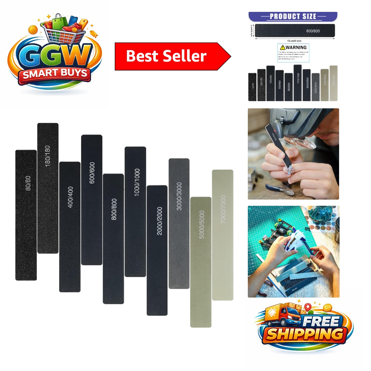 Fine Grit Sanding Sticks – 10 Assorted Tools for Plastic, Wood & Metal