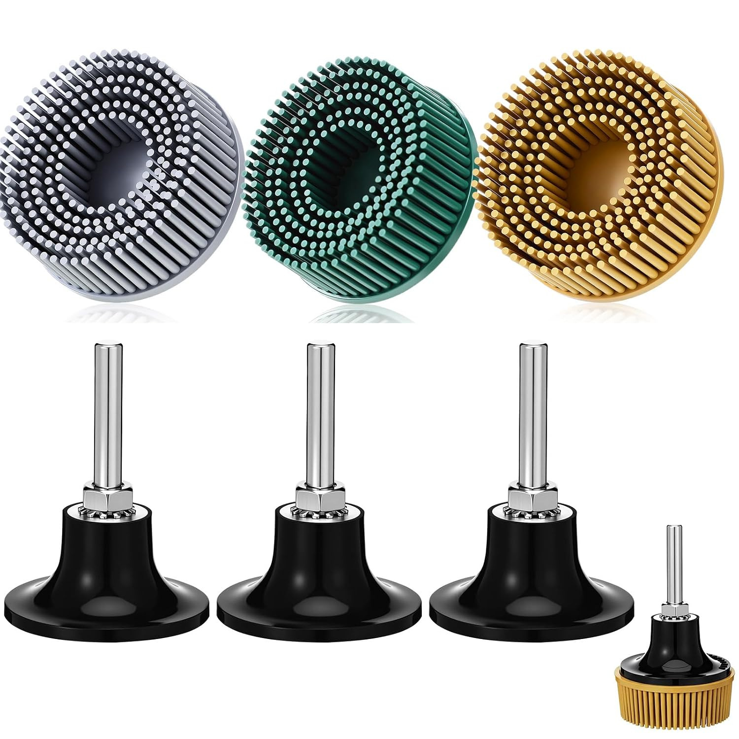 3 Sets 2 Inch Bristle Discs with R Type Disc Holders, Grit 50/80/120 for Grindin