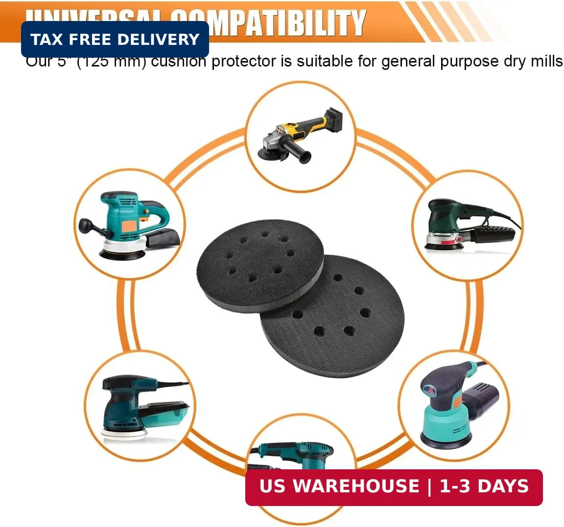 5 Inch 8 Hole Hook and Loop Backing Pad Protector – Multi-Hole Pad Saver for Ran