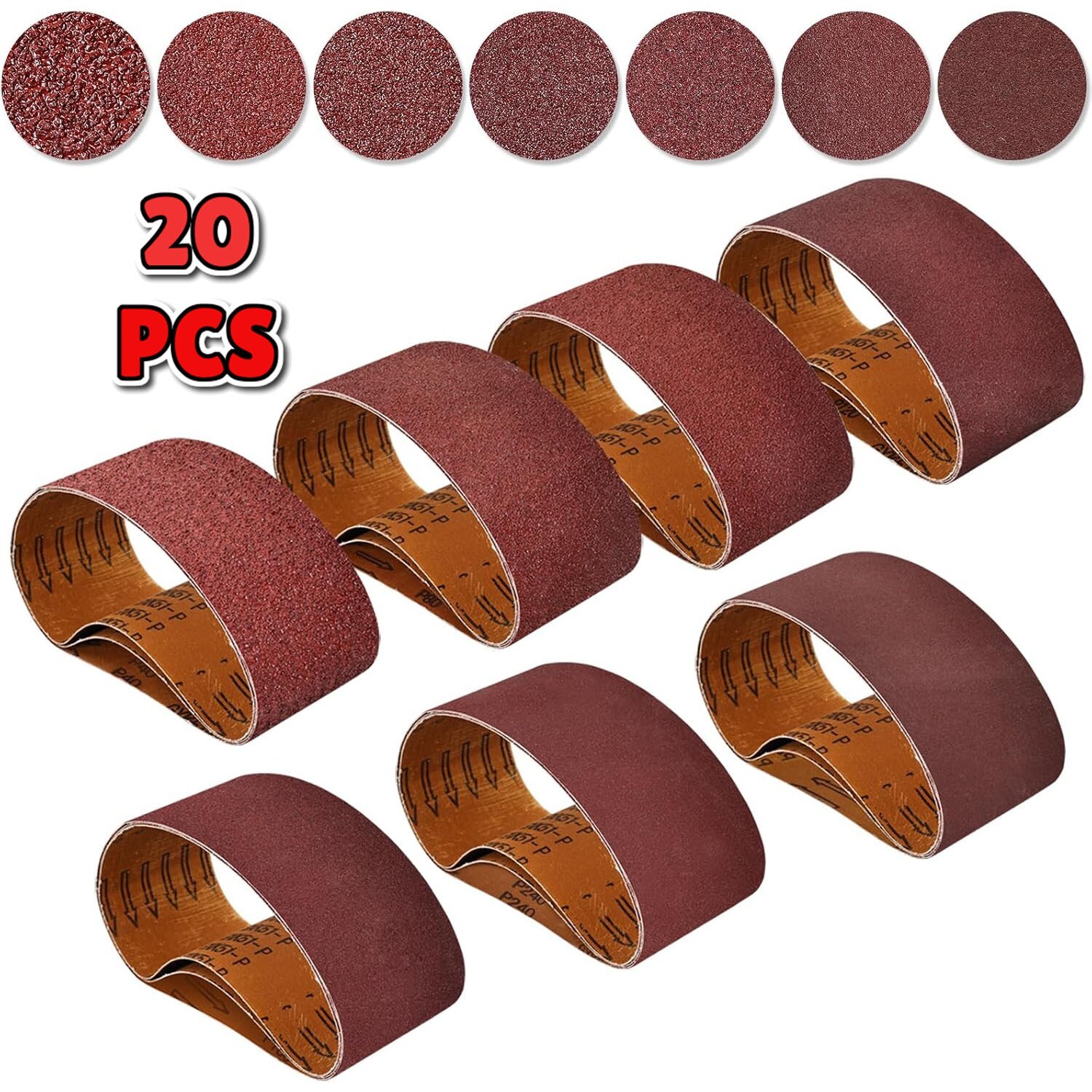 20PCS 3×18 Sanding Belts Grit Set for Wood Metal Paint Sanding Belt Sander