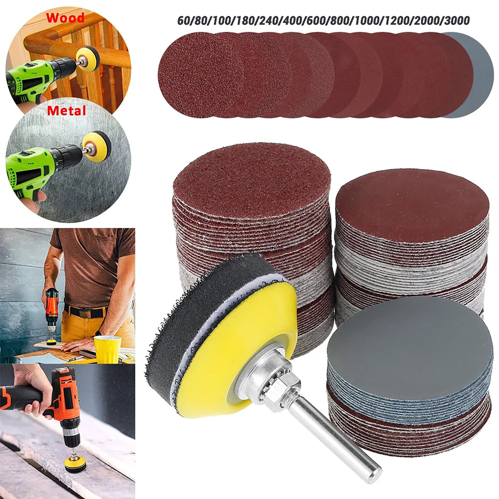 121x 2 inch Sanding Discs 60-3000 Grit for Drill Hook Loop Sandpaper Pads
