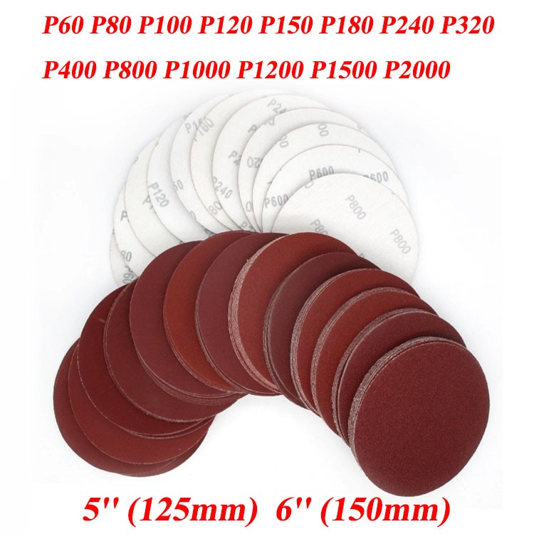 5” 6” P60-P2000 Grit Round Red Sandpaper Pads Sanding Discs Flocking Discs