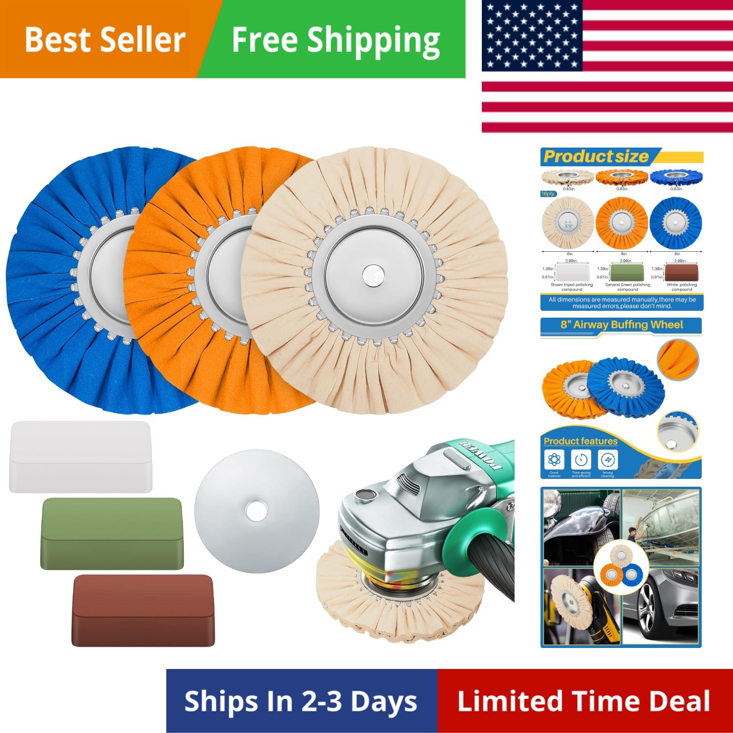 7 Pcs 8″ Airway Wheel Kit in Diameter 5/8″ in Arbor Hole, Aluminum Metal Poli…