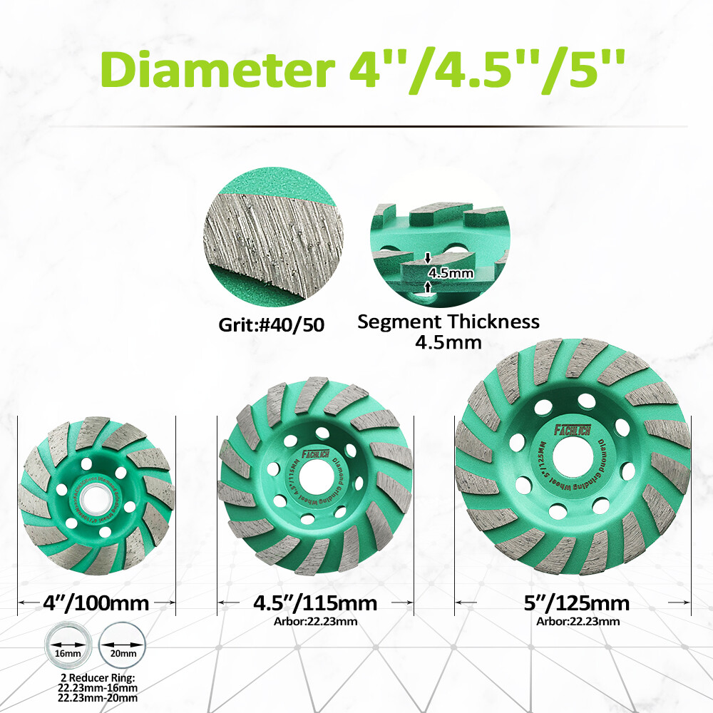 Diamond Grinding Cup Wheel Sanding Discs for Concrete Granite Dia 4″/4.5″/5″