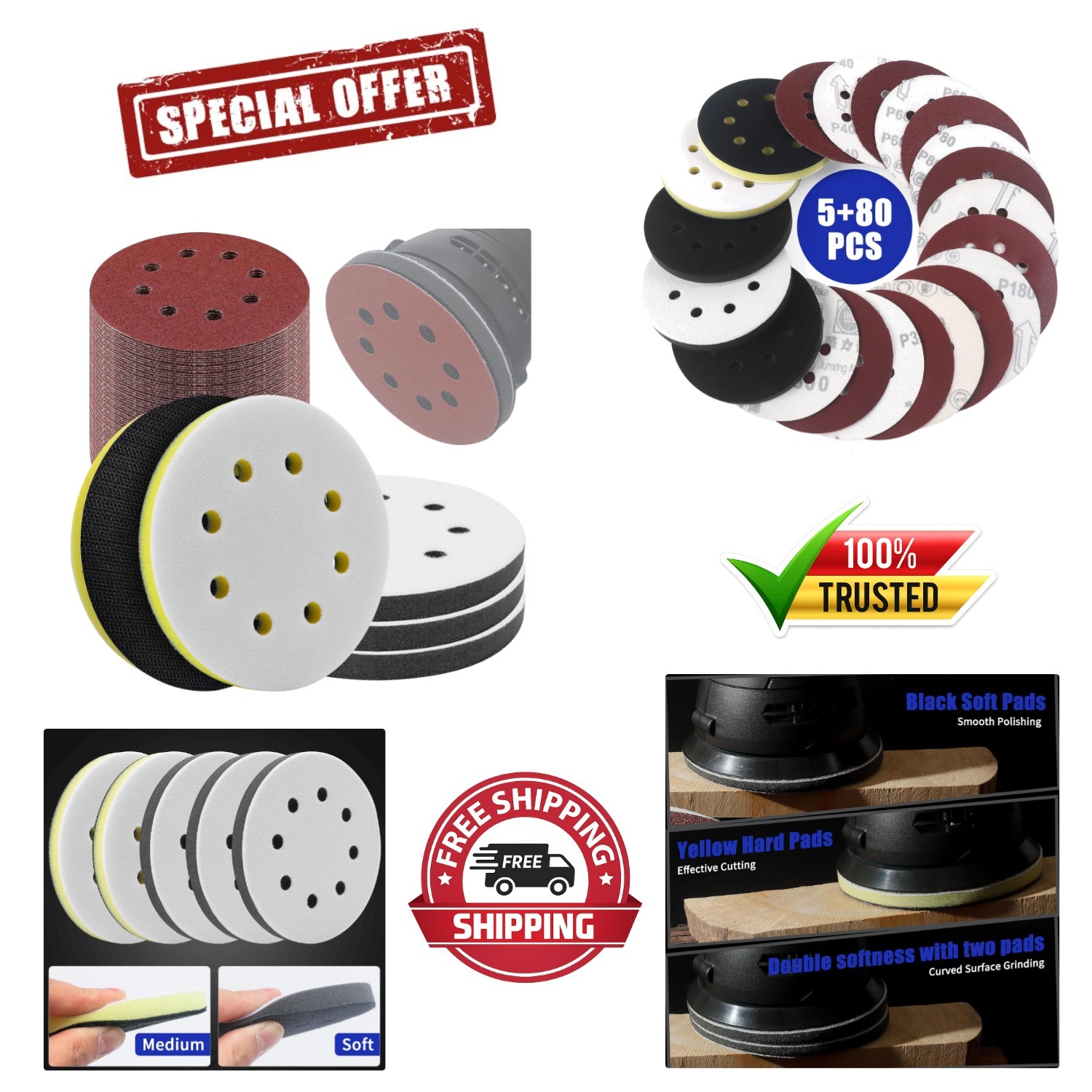 Professional 85 Pack of 5-Inch Sanding Pads – Enhanced Flexibility & Durability