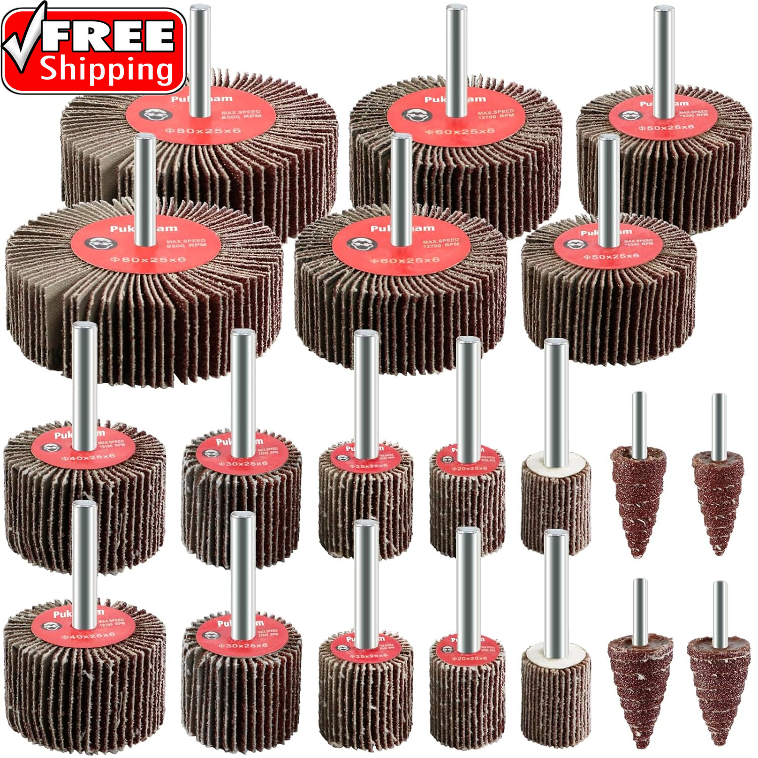 20 Pcs Flap Wheel Sander Set 80 Grit Sanding Wheel for Drill 1/4″ Shank for Meta