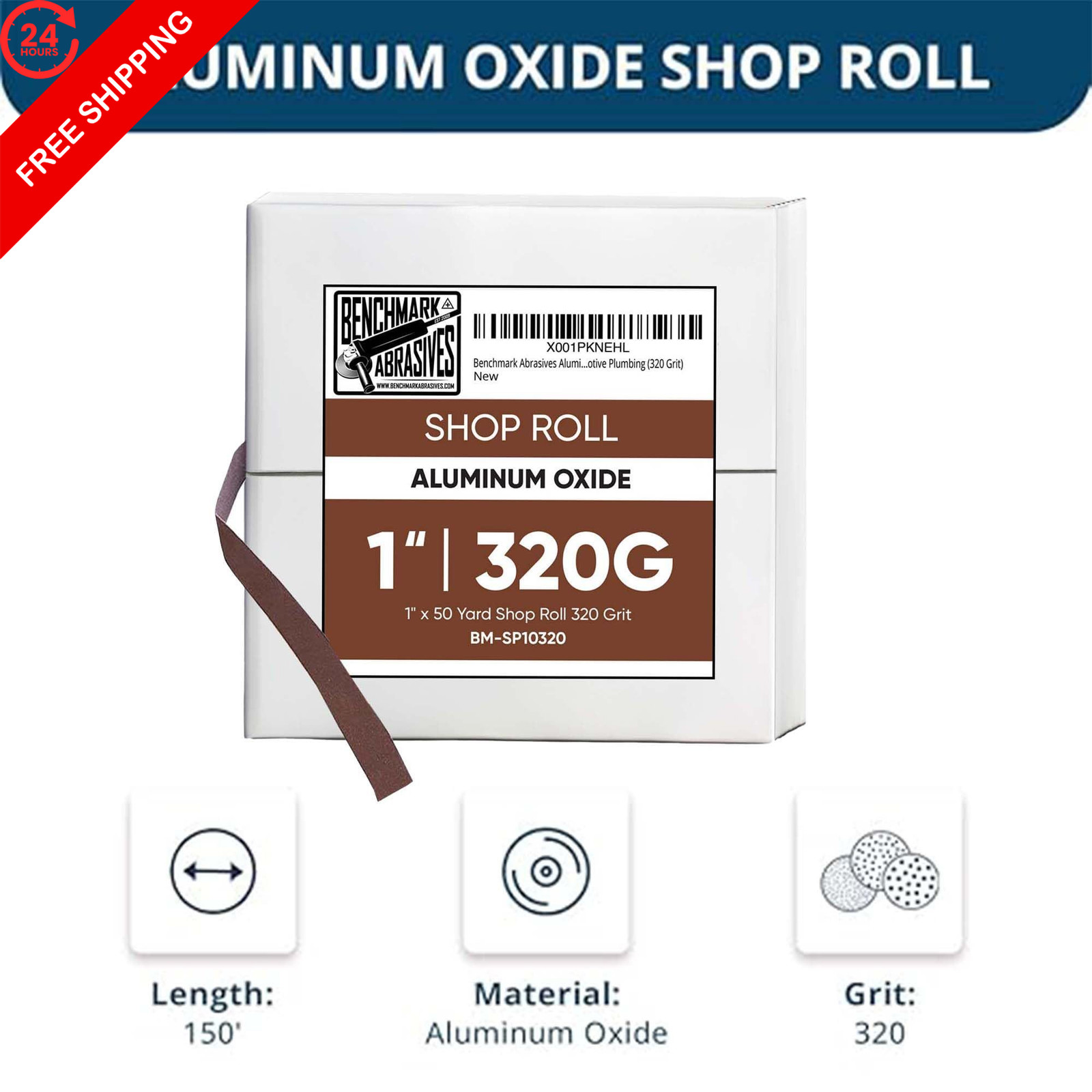 Benchmark Abrasives 1” X 150’ Shop Roll Emery Cloth 1 inch x 150 foot, brown