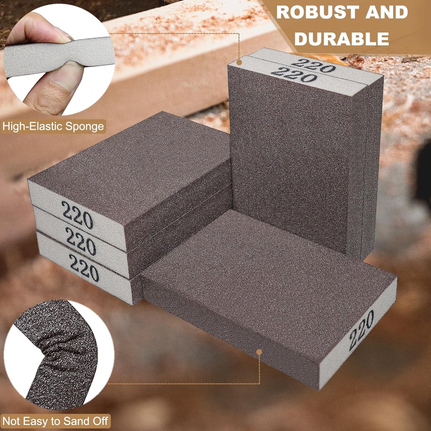 6 Pack 220 Grit Reusable Sanding Sponge – Ideal for Wood and Metal Finishing