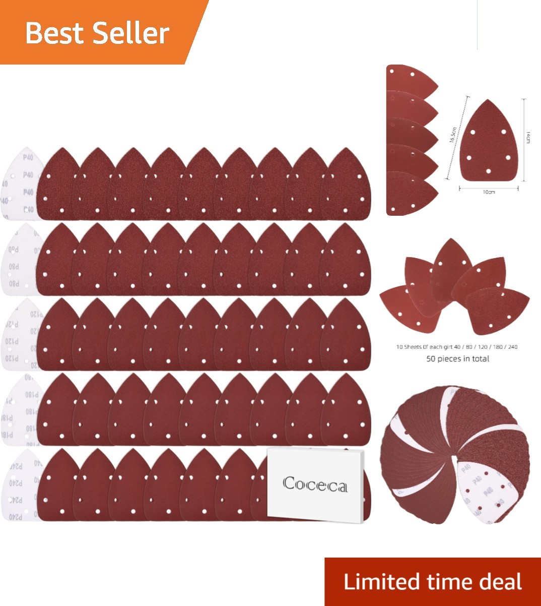 Assorted Grit Mouse Sandpaper Pack – 50 Sheets (40 to 240 Grit) for All Surfaces
