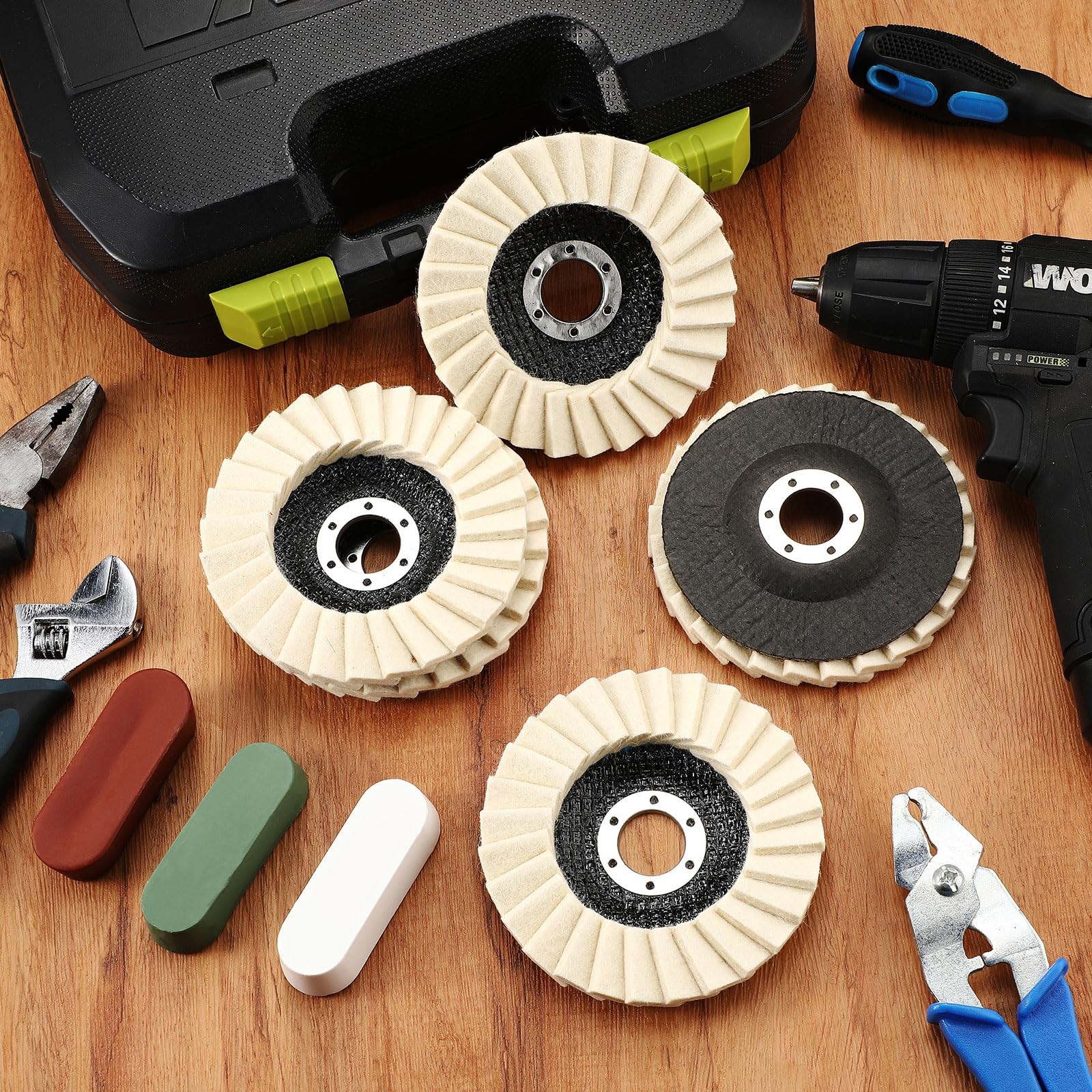 8PCS Wool Polishing Wheel Disc Set 4 1/2 Inch Buffing Wheels With Compounds