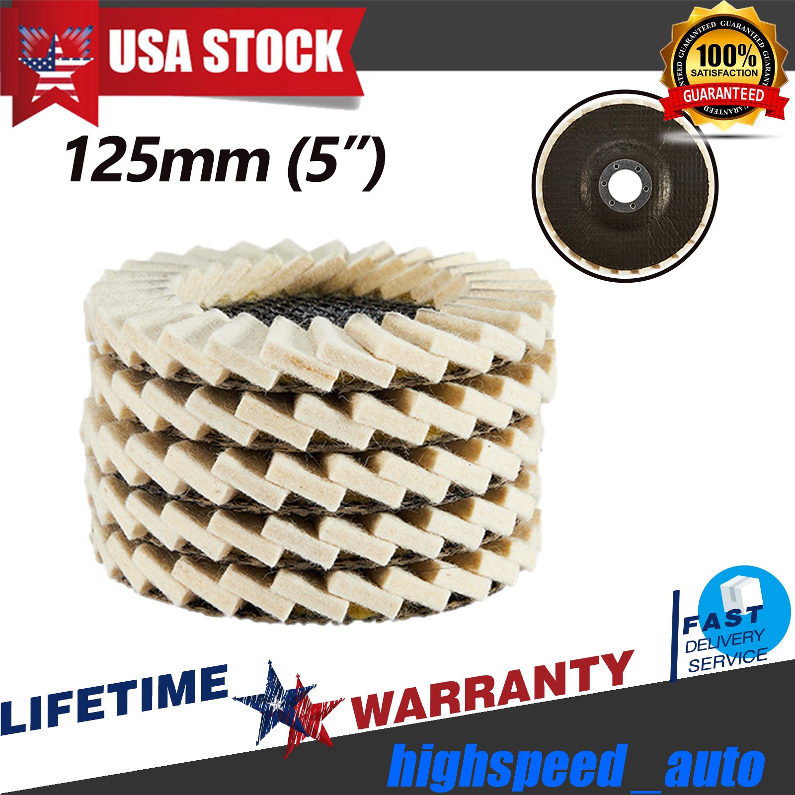125mm (5″) Wool Polishing Wheels Buffer Pads Flap Felt Universal 5PCS