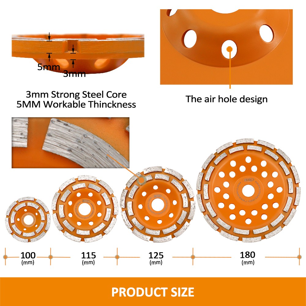 Diamond Grinding Wheel Double Row Sanding Disc 4-7in for Concrete Marble Granite