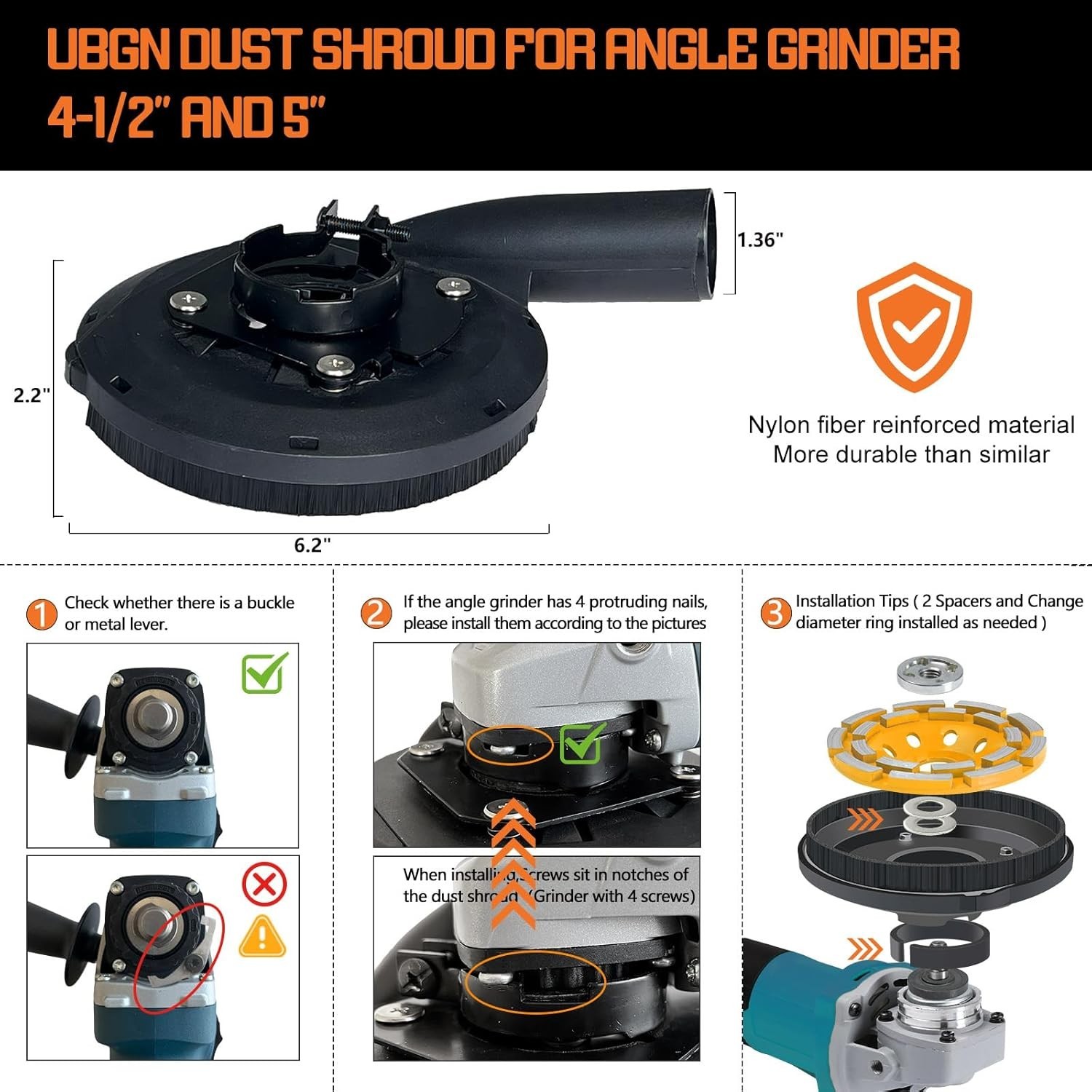 Dust Shroud for Angle Grinder 4.5 inch and 5 inch, Grinder Dust Shroud with 2…