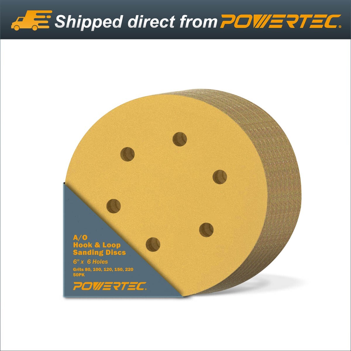 POWERTEC Hook&Loop 6Hole Discs 6″ Assorted Orbital Sander Round Paper 45200XG-50