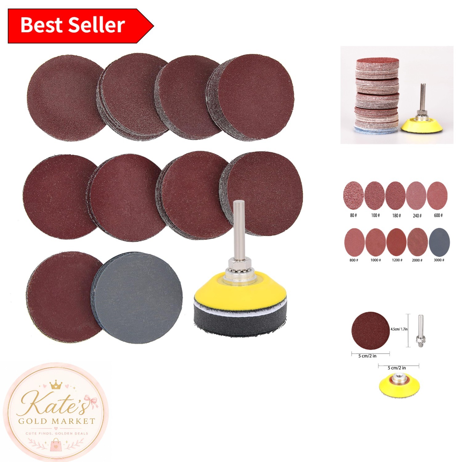 Comprehensive Sanding Discs Assortment, 100 Hooks & Loops, Multi-Grit Disc Set