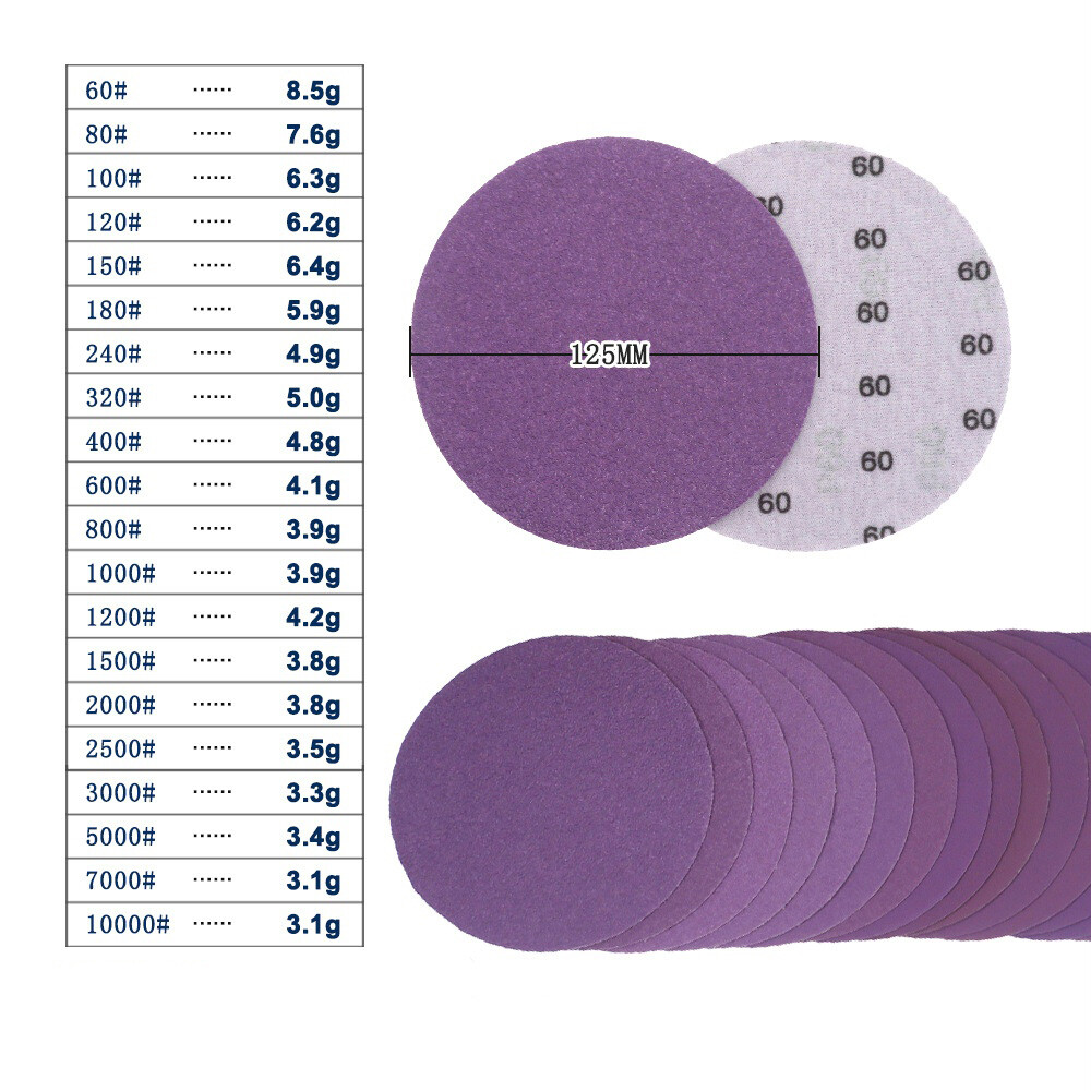 5 Inch 125mm Purple Sandpaper Wet And Dry Sanding Discs Waterproof 60-10000 Grit