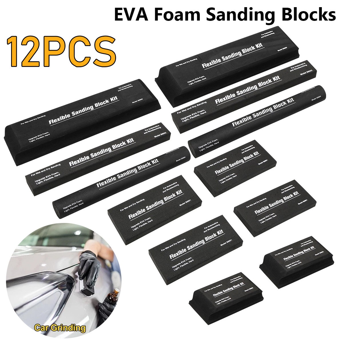 12x Sanding Block Kit Flexible EVA Wet Dry Sanding Blocks for Auto Body Woodwork