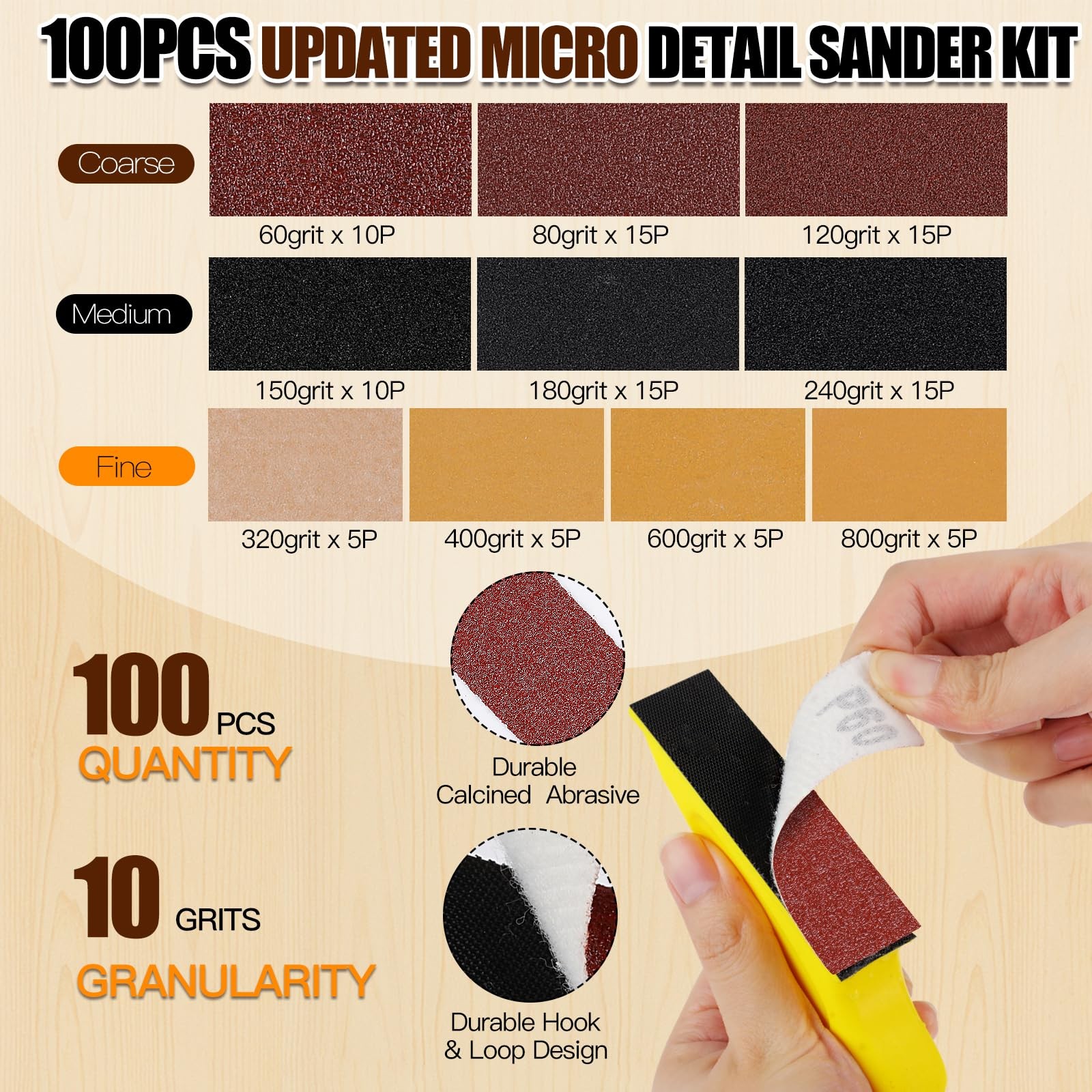 100PCS Professional Micro Detail Sander Kit, 3-in-1 Precision Mini Finger San…