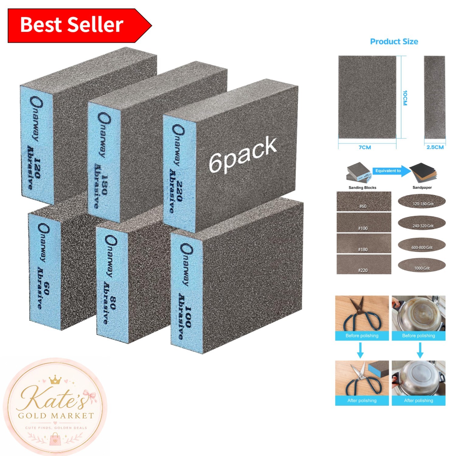 6 Pack Sanding Blocks – Dual-use Washable Sponges for Wood & Metal Finishing