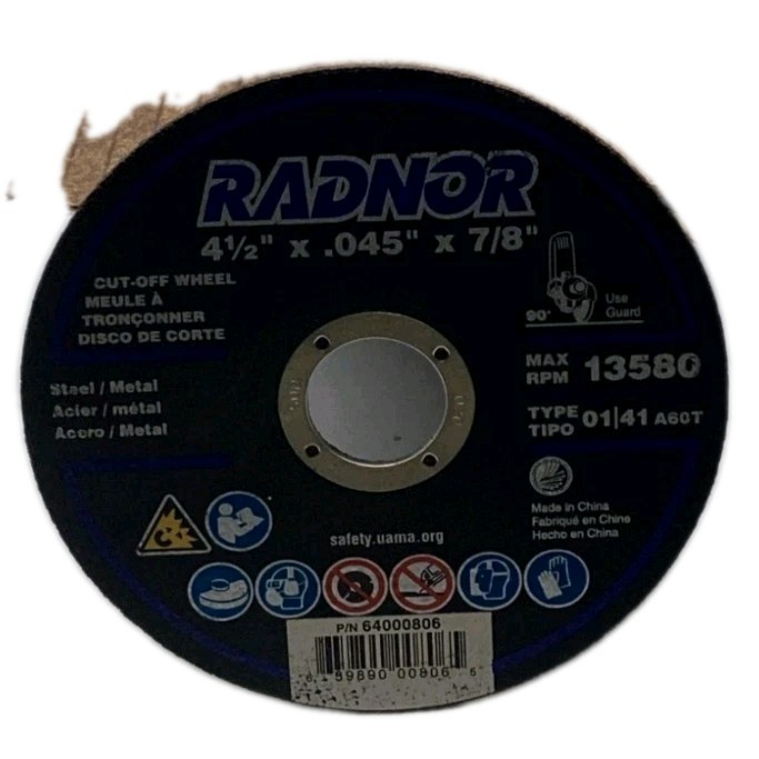 Box of 25-Radnor Type 1 Cut Off Wheel 4-1/2″ x .045″ x 7/8″ RAD64000806