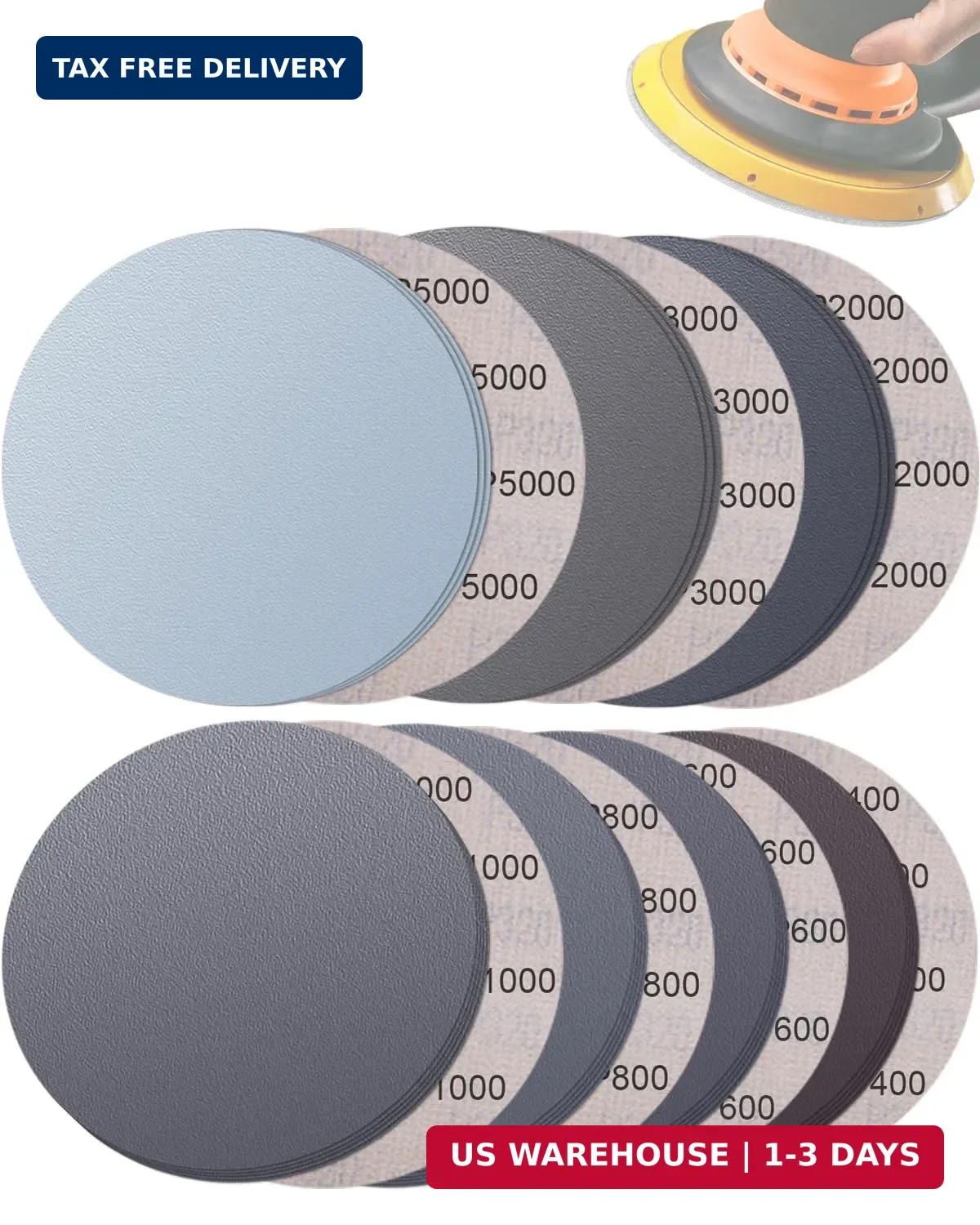 70Pcs 6 Inch Wet Dry Sanding Paper Discs Hook and Loop, 5000 3000 2000 1000 800
