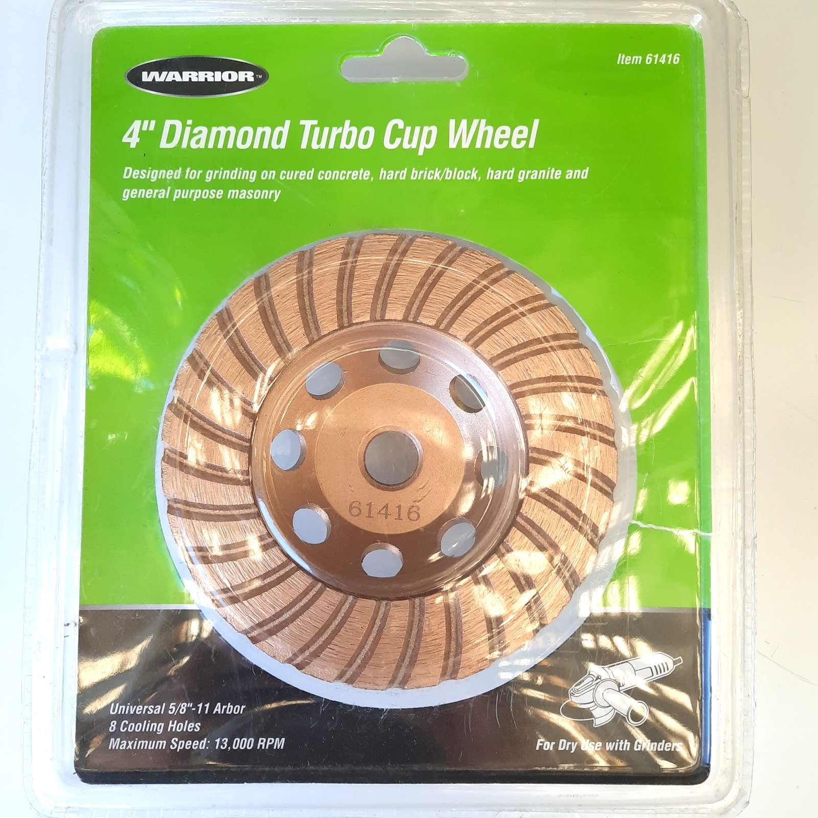 Warrior 4″ Diamond Turbo Cup Wheel Universal 5/8″-11 Arbor 13,000 rpm B1