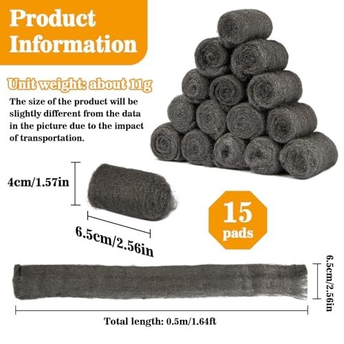 15PCS Steel Wool 0000 Polishing Pads for Chrome Glass Wood Cleaning