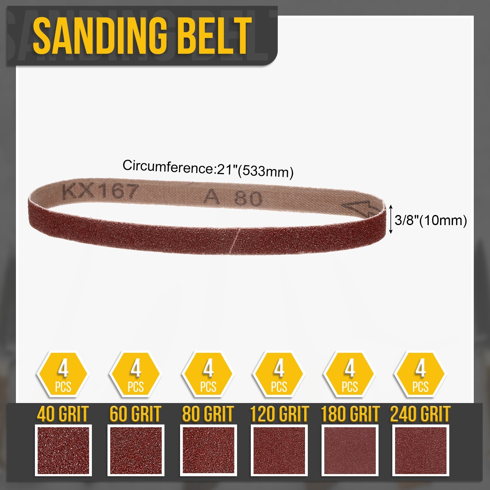3/8 x 21 Inch Sanding Belt,24pcs 40/60/80/120/180/240 Grit Knife Sharpener Belts