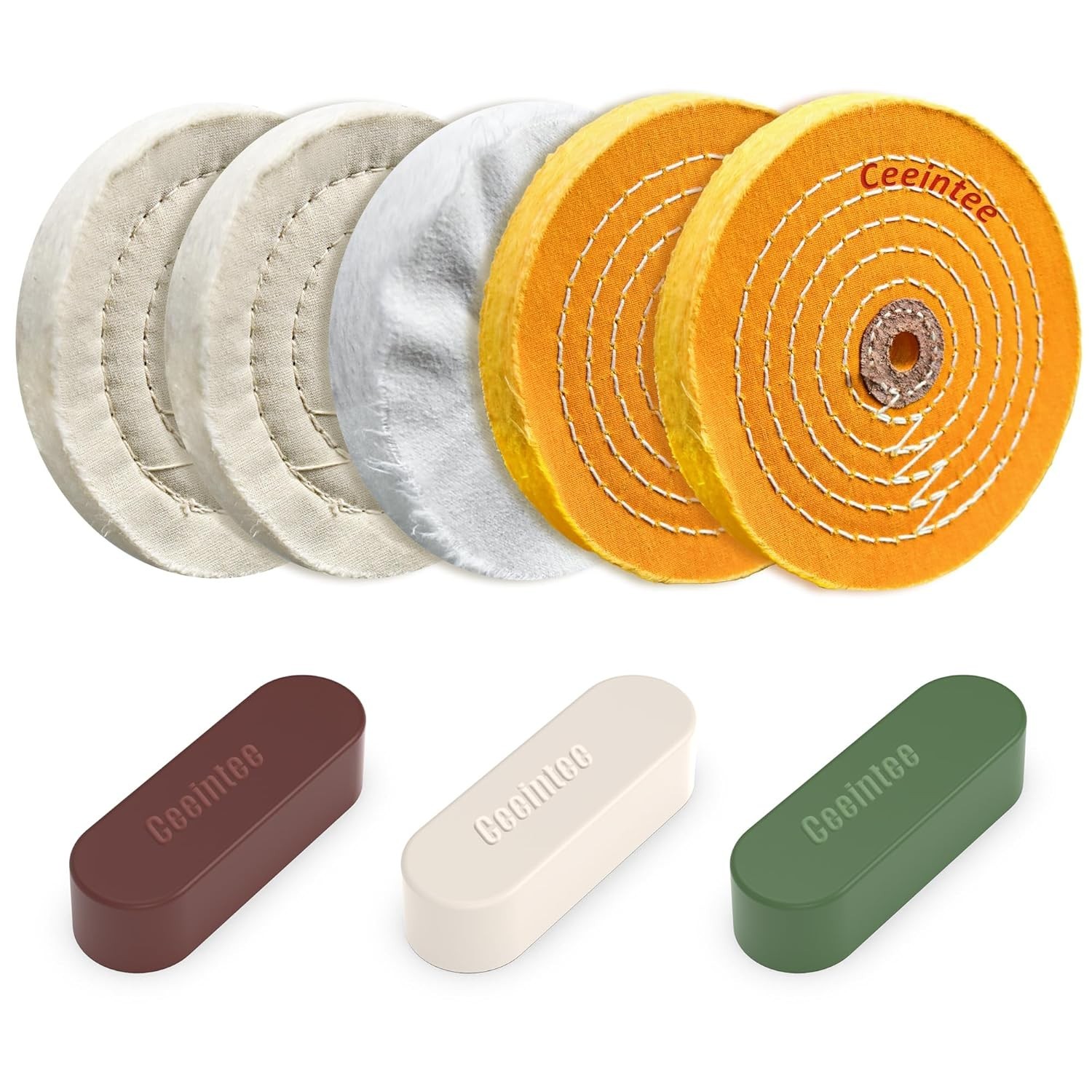 8 Pack 6in Polishing Wheel Bench Grinder Buffing Kit Cotton Flannel Compound