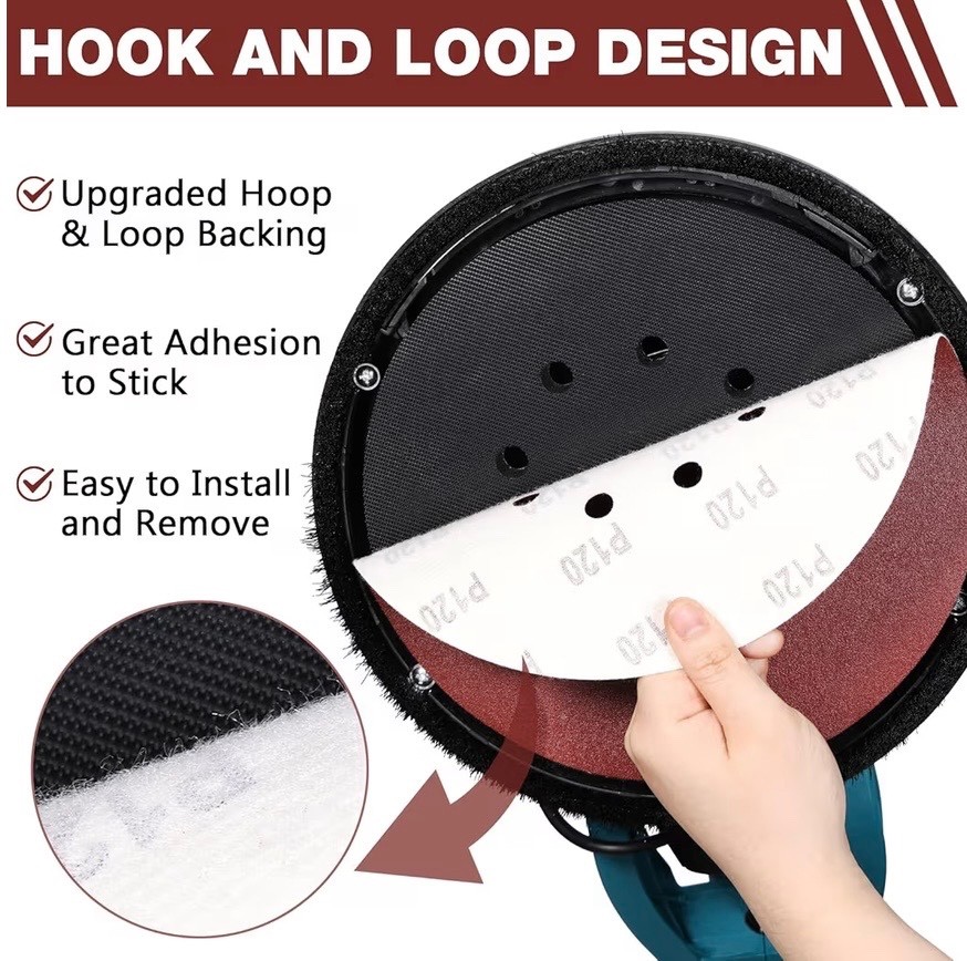 50 Pack 9-Inch 10-Hole Hook-and-Loop Sanding Disc, 80 120 240 Grit Aluminum Oxid
