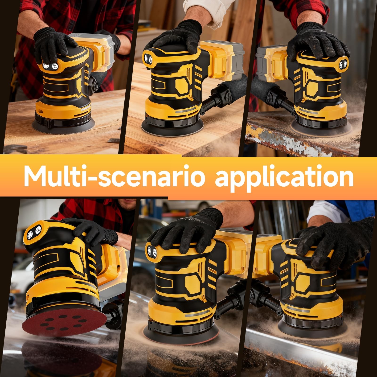 5-Inch Random Orbital Sander, 5 inch orbital sander, Black and Yellow