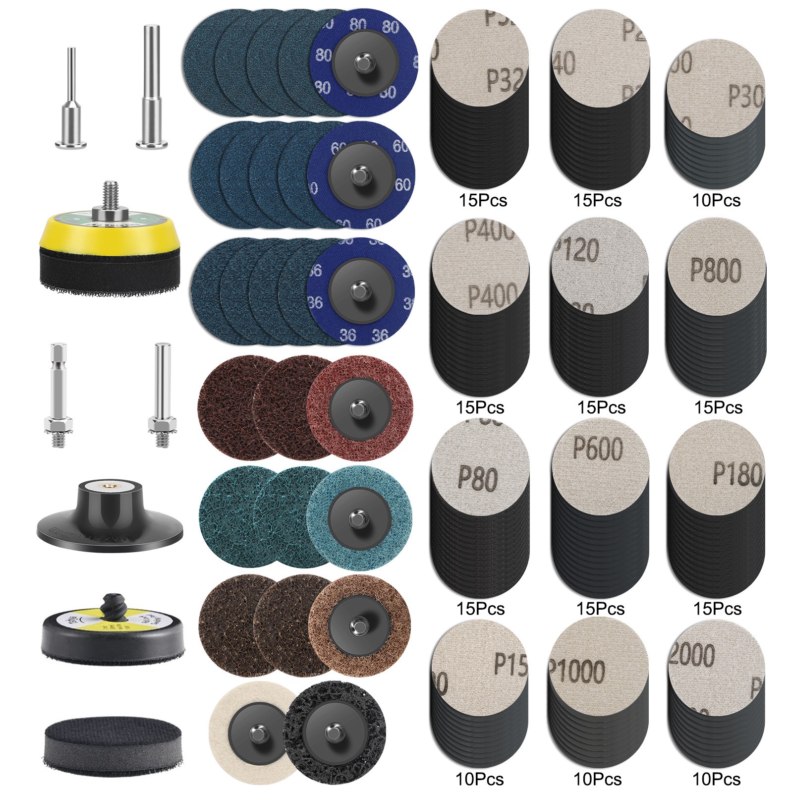 195Pcs 2 inch Hook Loop Sanding Discs Set 1/8″ 1/4″ Shank Holder for Die Grinder
